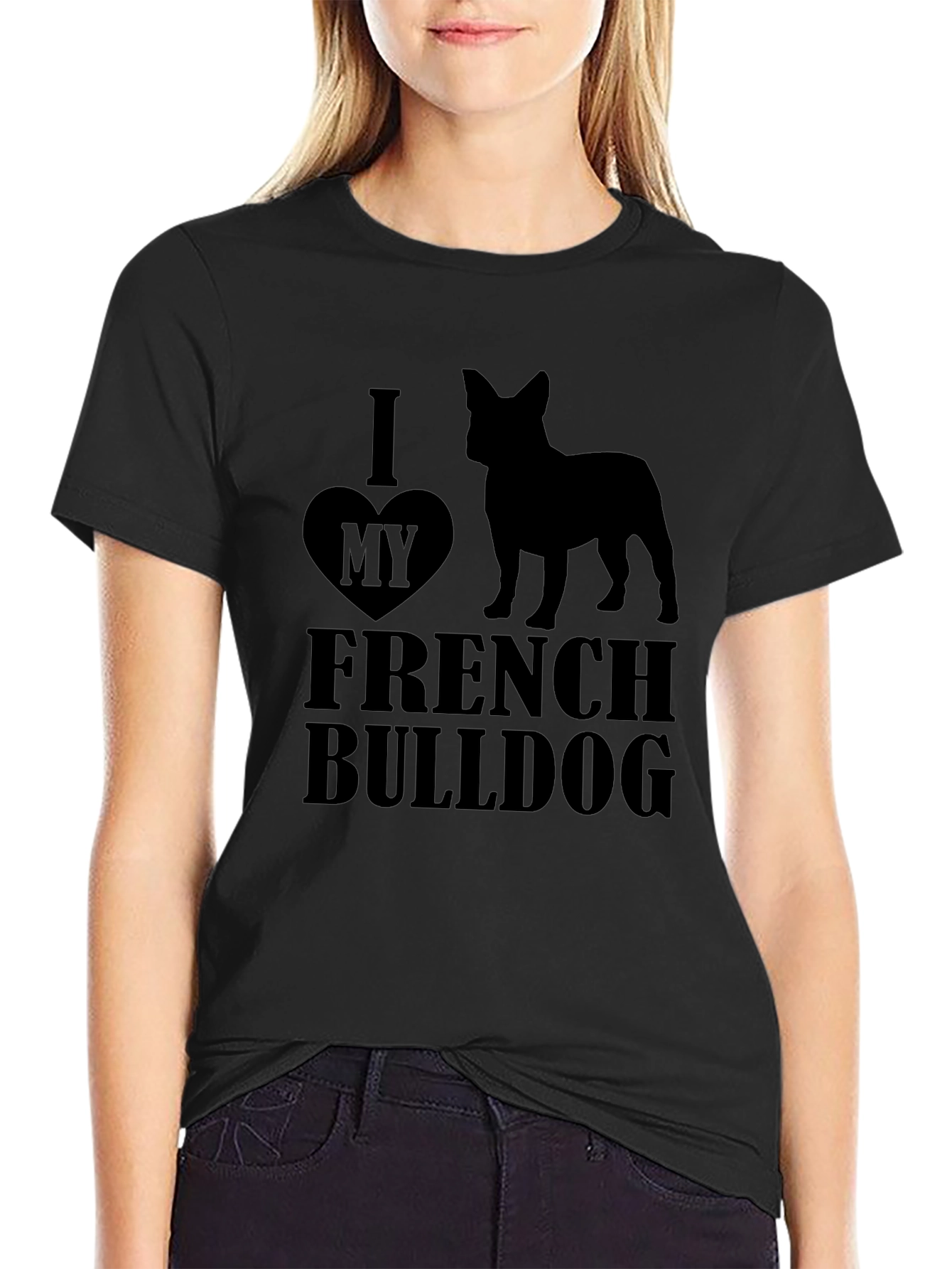 I Love My French Bulldog Black Graphic Tee