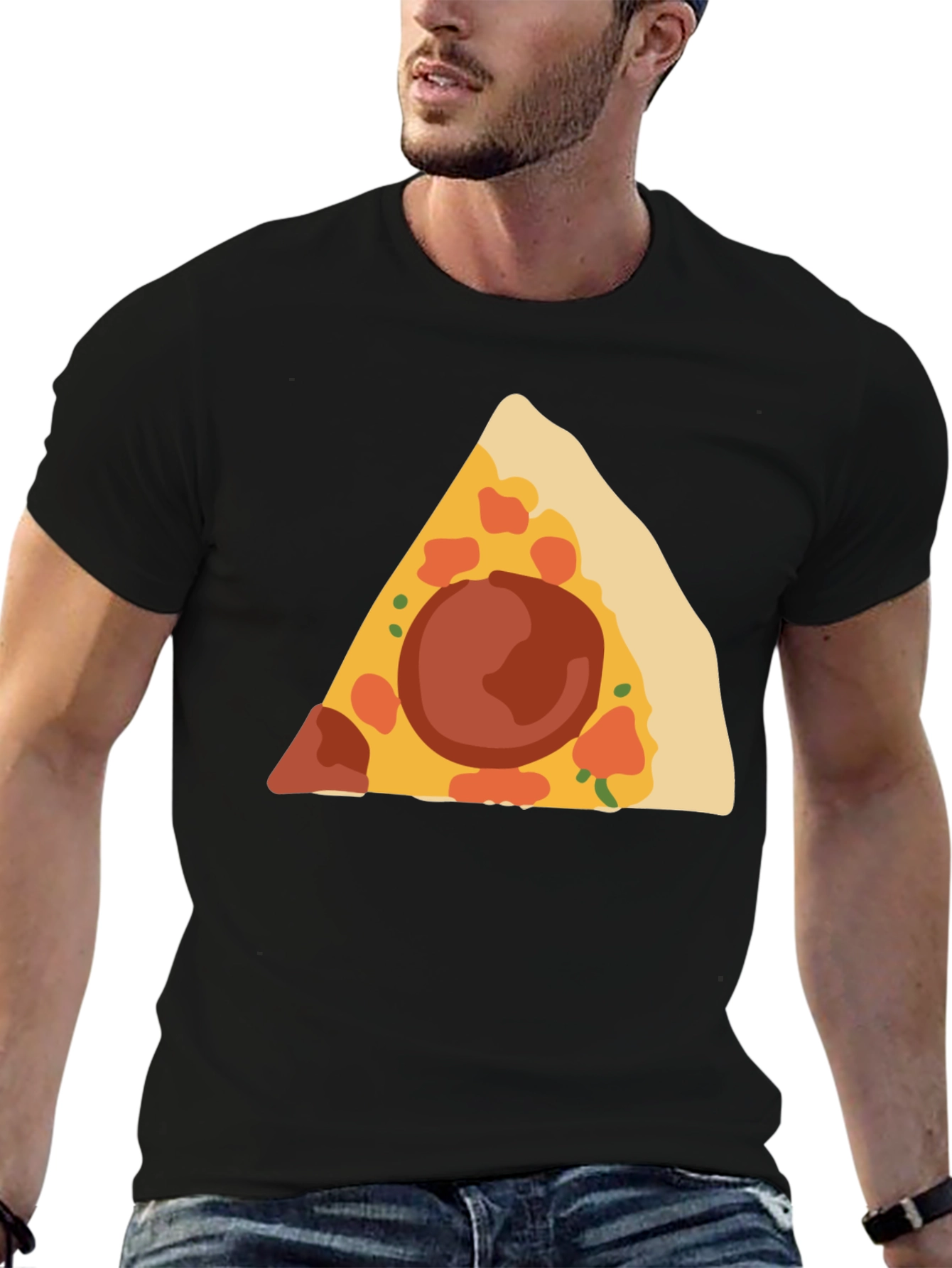 Pizza Slice Graphic Tee - Black Cotton T-Shirt