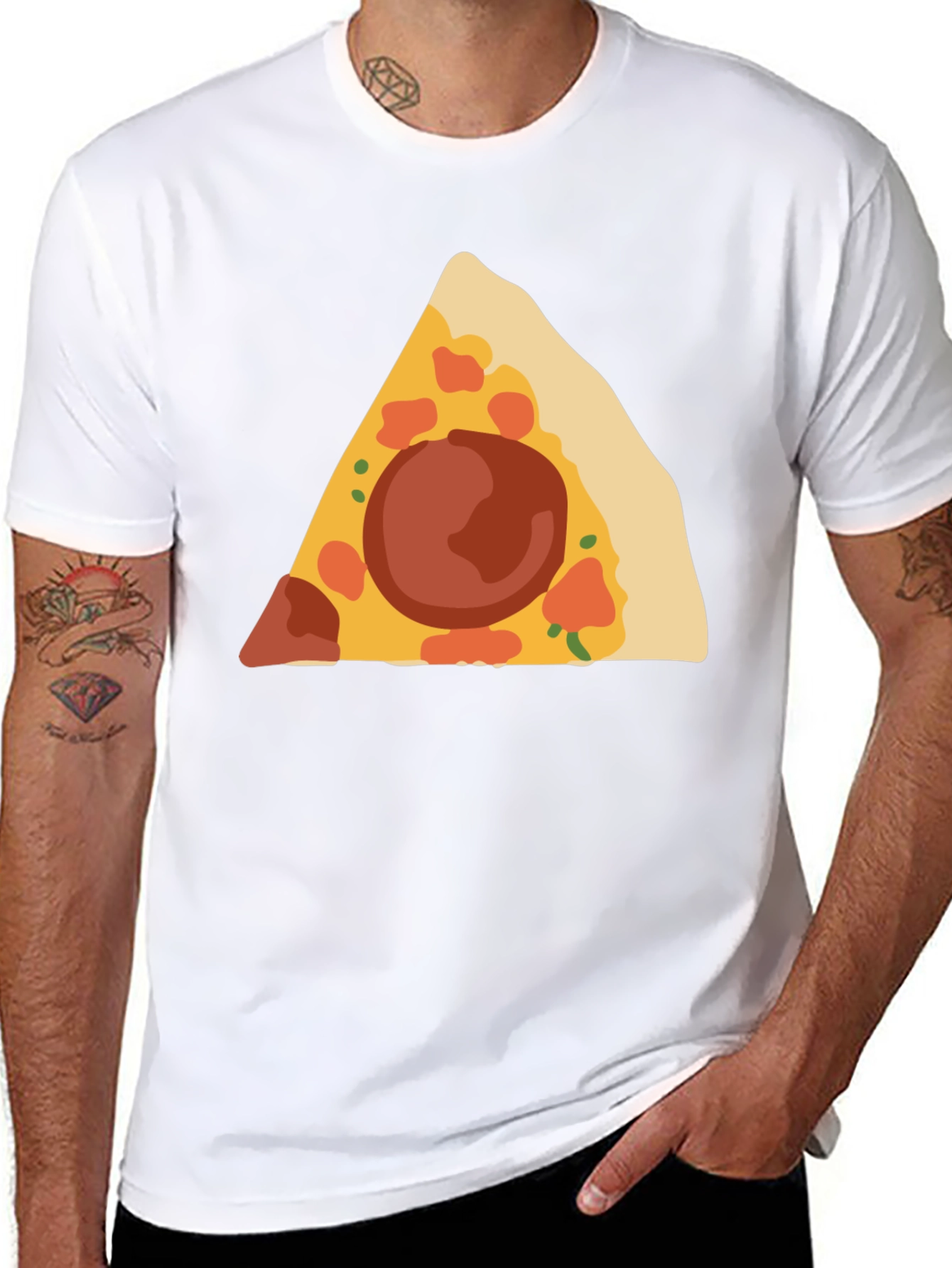 Pizza Slice Graphic Tee - Black Cotton T-Shirt