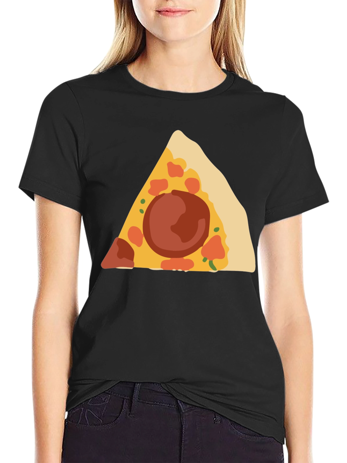 Pizza Slice Graphic Tee - Black Cotton T-Shirt