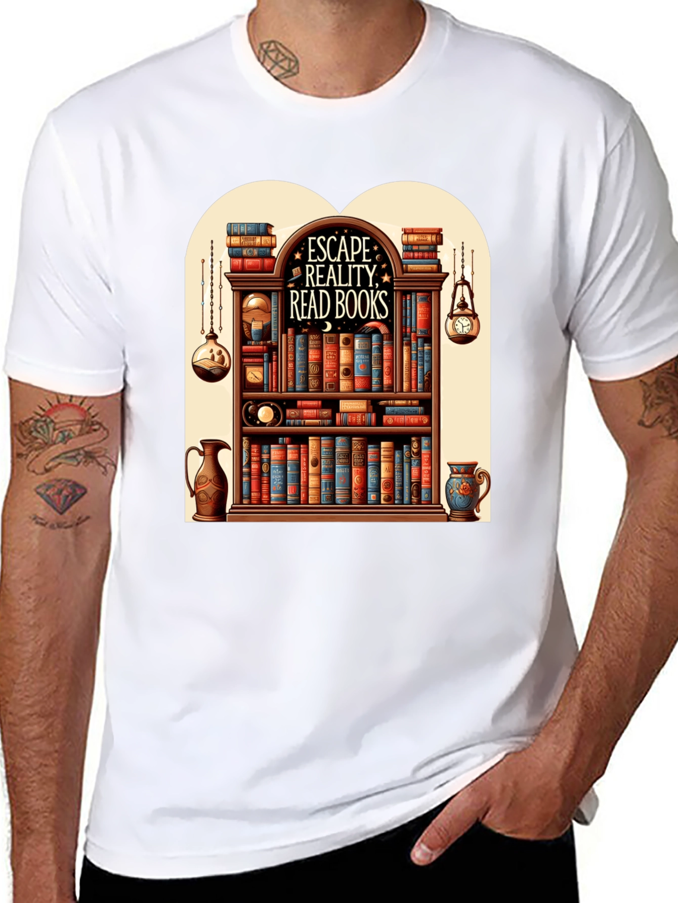 Escape Reality Bookshelf Graphic T-Shirt
