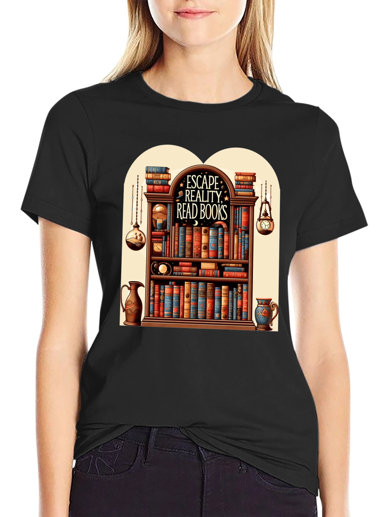 Escape Reality Bookshelf Graphic T-Shirt