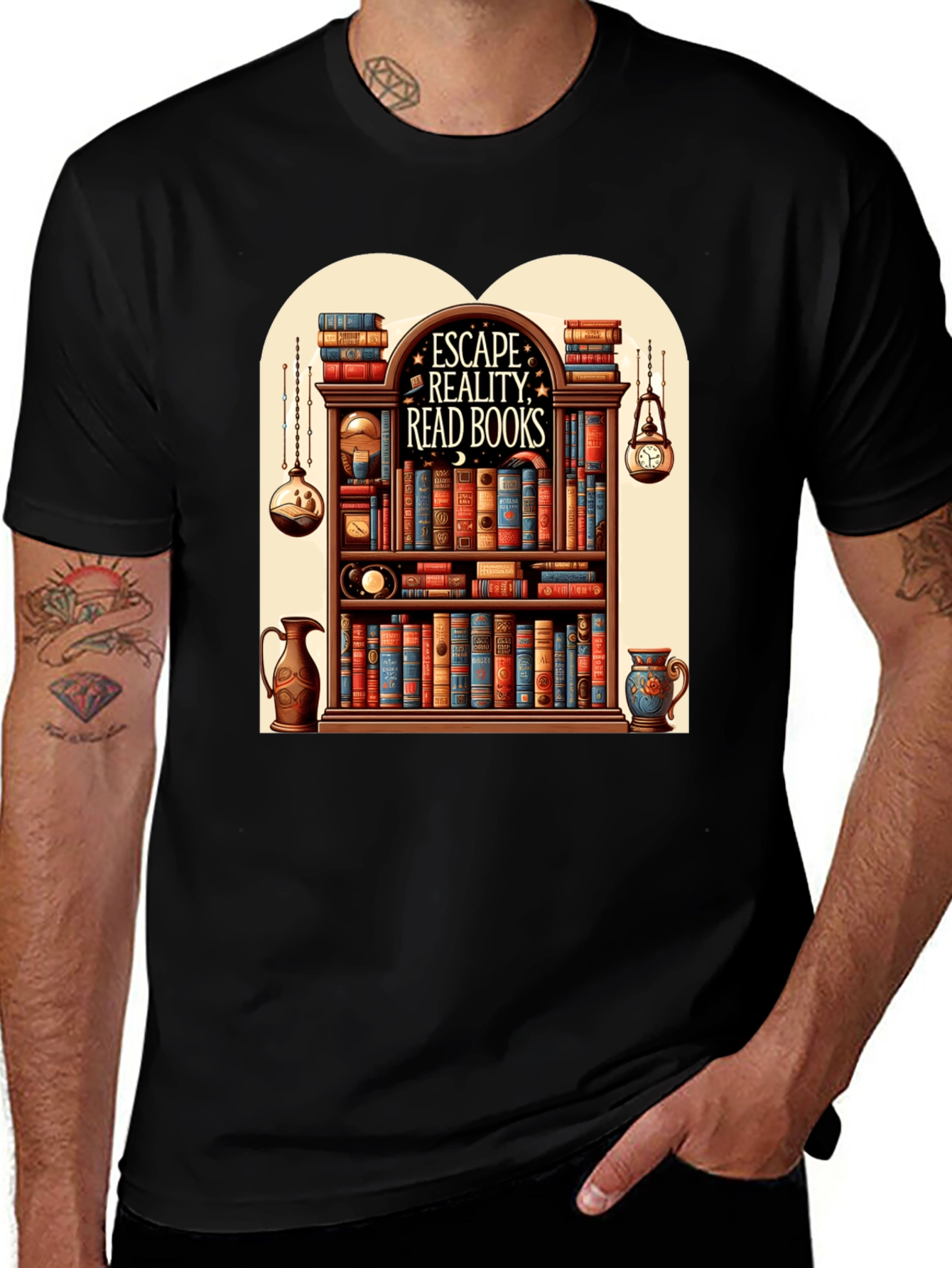 Escape Reality Bookshelf Graphic T-Shirt