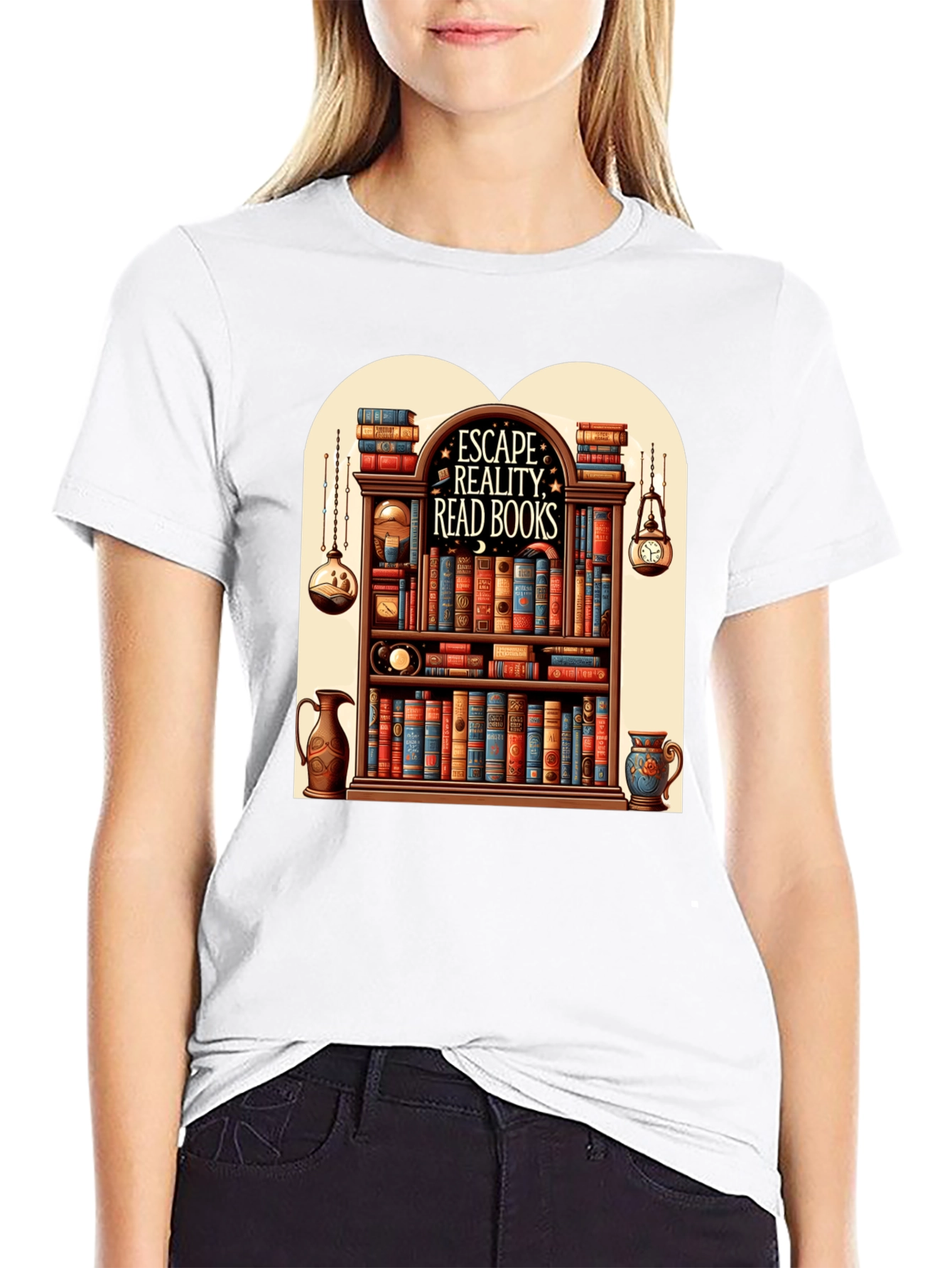 Escape Reality Bookshelf Graphic T-Shirt