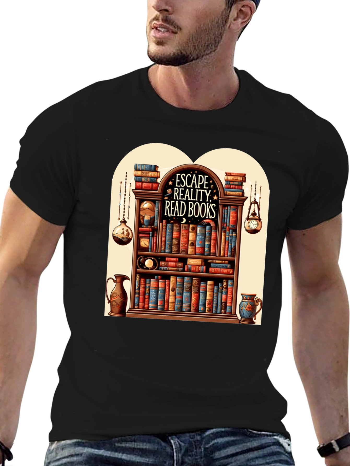 Escape Reality Bookshelf Graphic T-Shirt