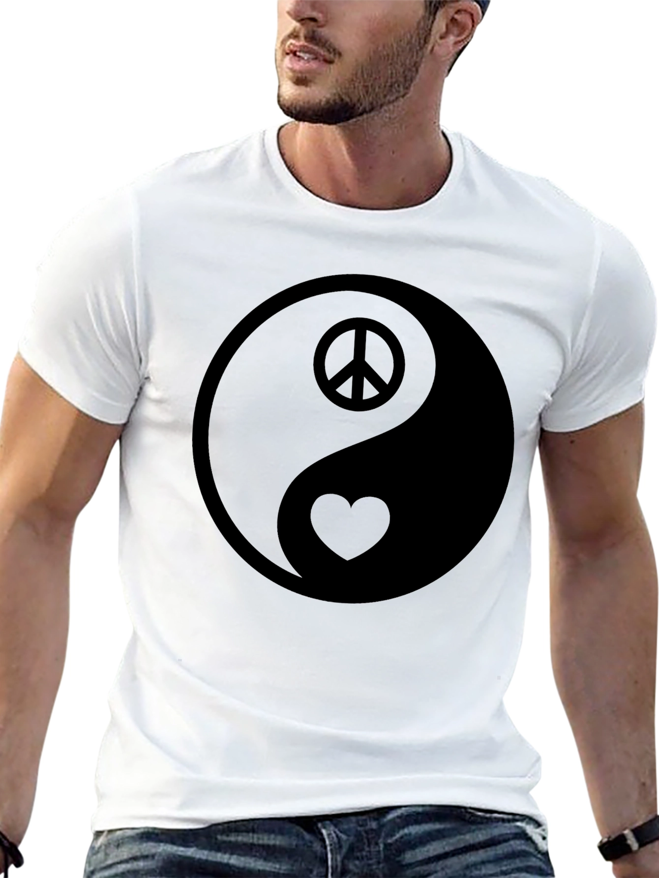 Yin Yang Peace & Love Black Graphic Tee