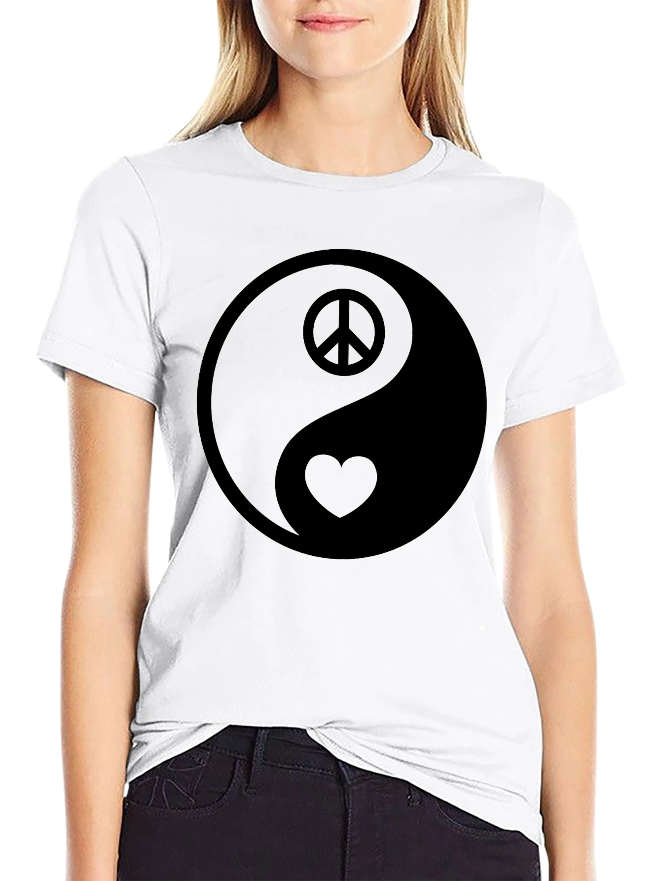 Yin Yang Peace & Love Black Graphic Tee