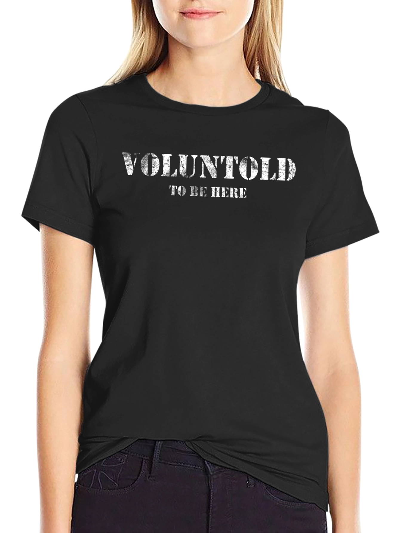 Voluntold to Be Here Graphic Tee - Black