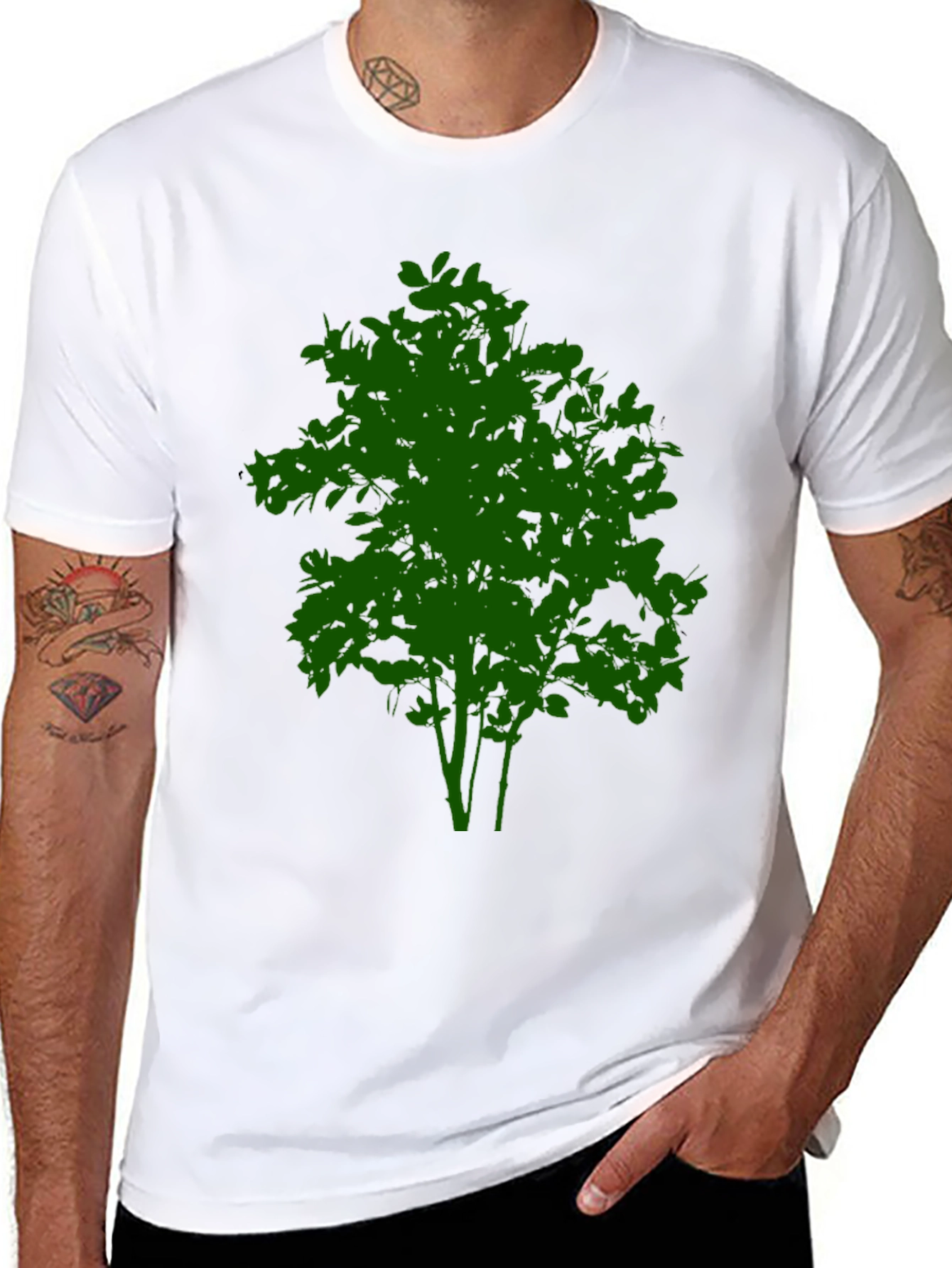 Green Tree Graphic Black T-Shirt - Nature Inspired Design