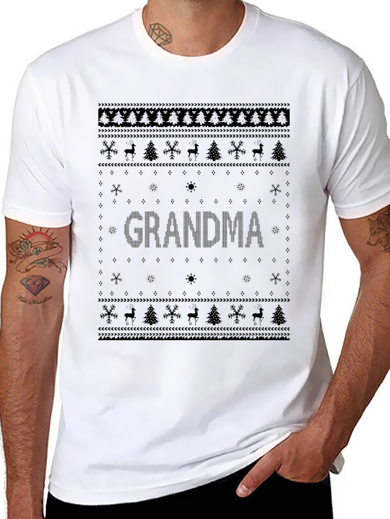 Grandma Ugly Christmas Sweater Style T-Shirt
