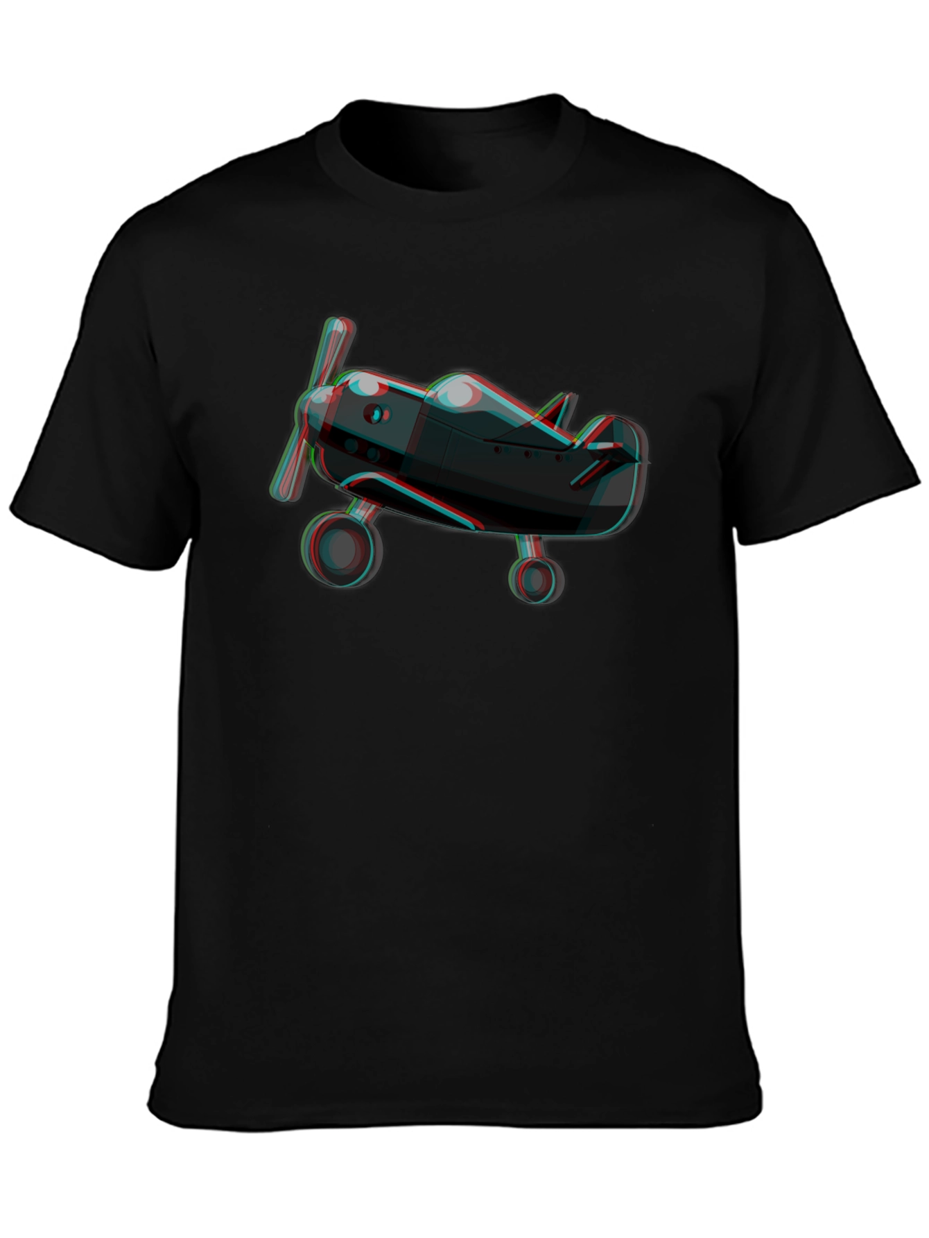 3D Plane Graphic Tee - Black Cotton T-Shirt