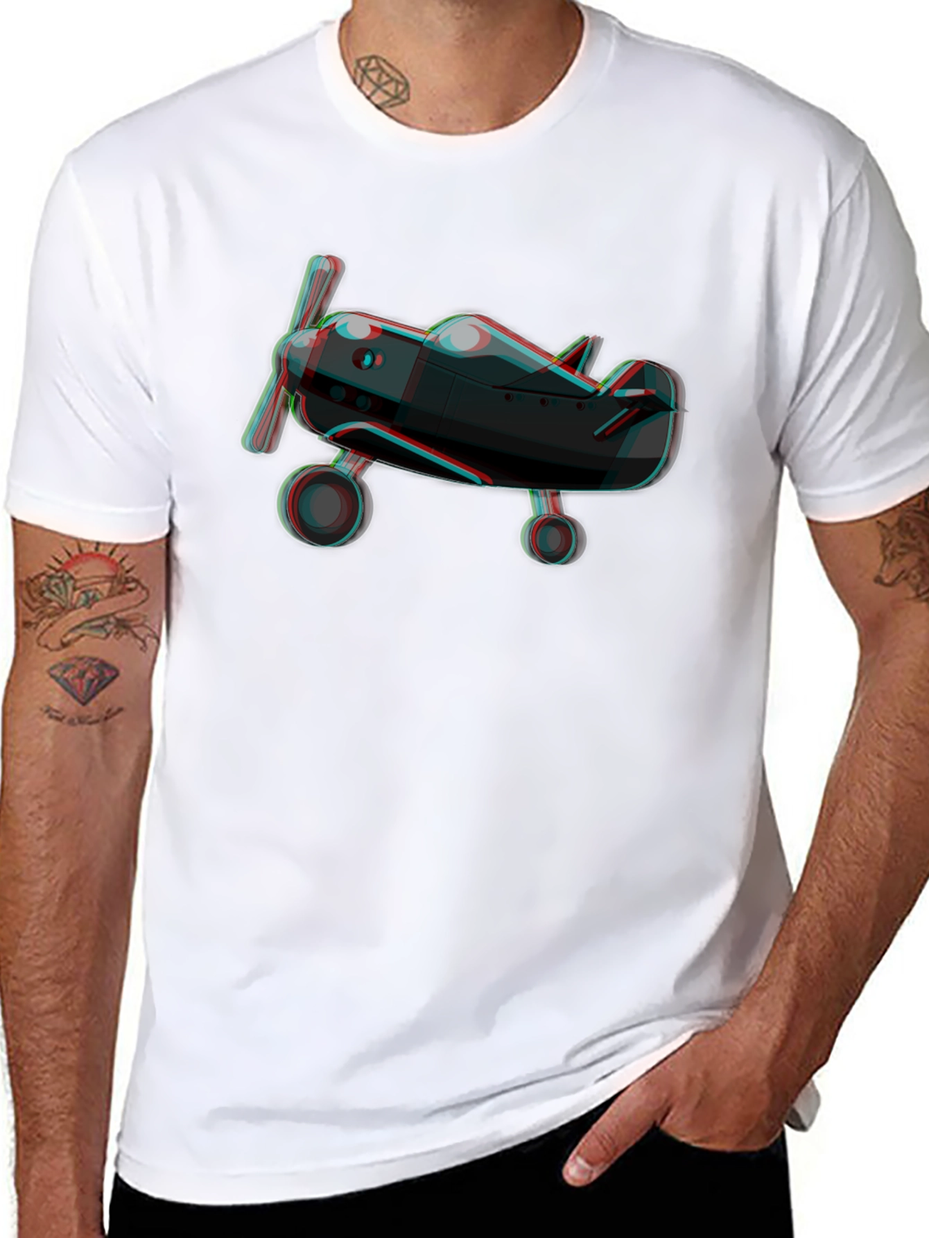 3D Plane Graphic Tee - Black Cotton T-Shirt