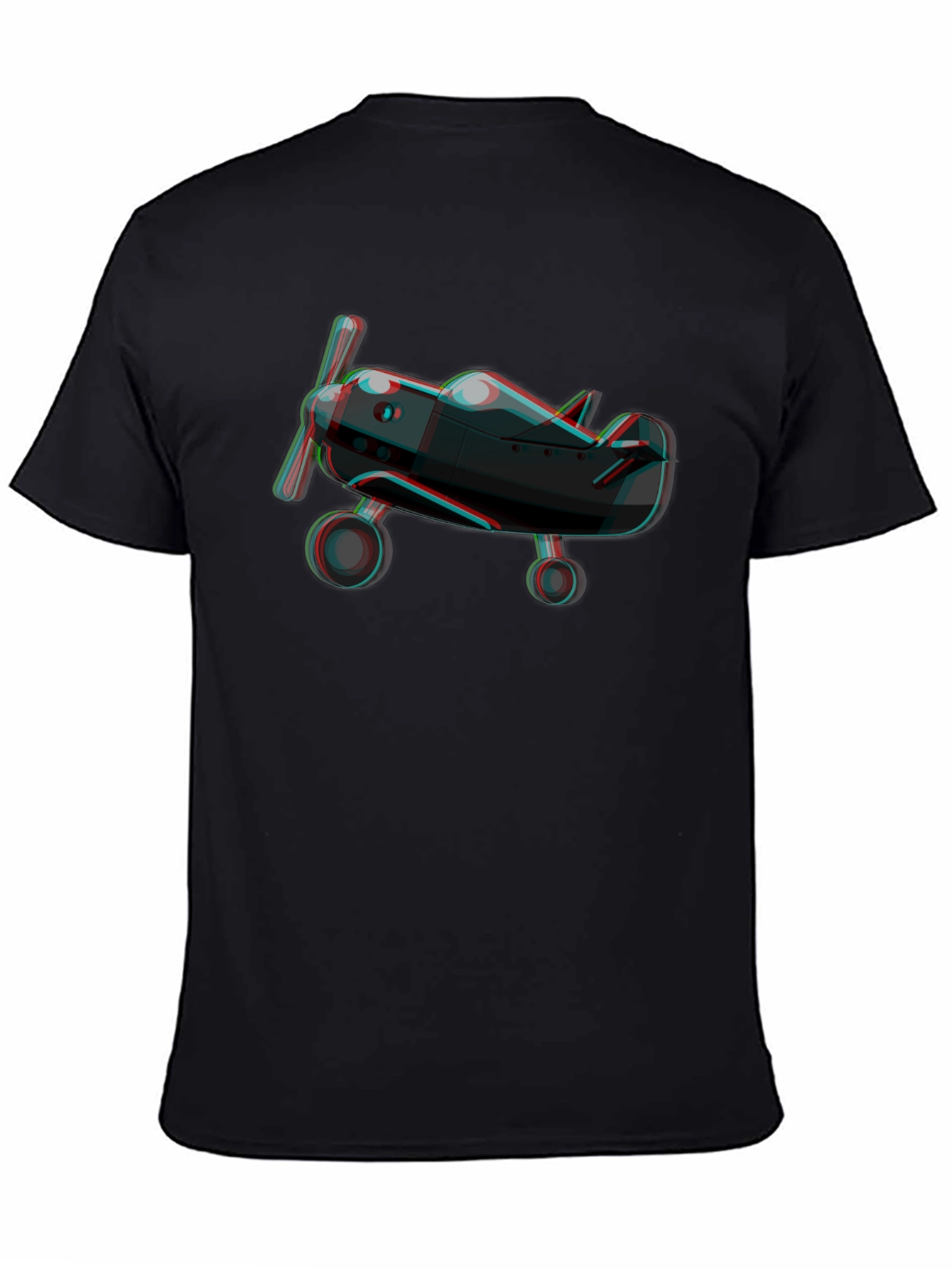3D Plane Graphic Tee - Black Cotton T-Shirt