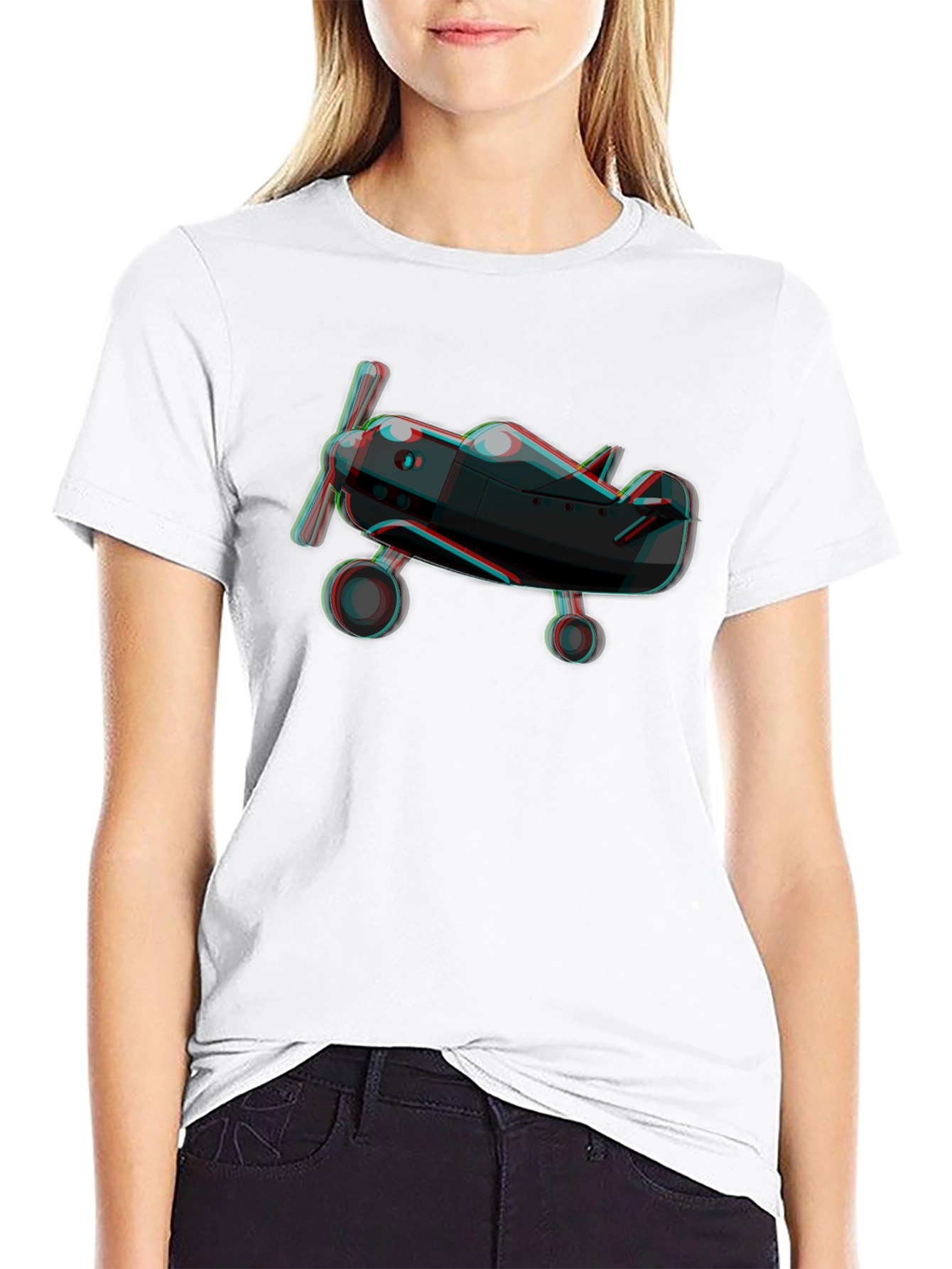 3D Plane Graphic Tee - Black Cotton T-Shirt