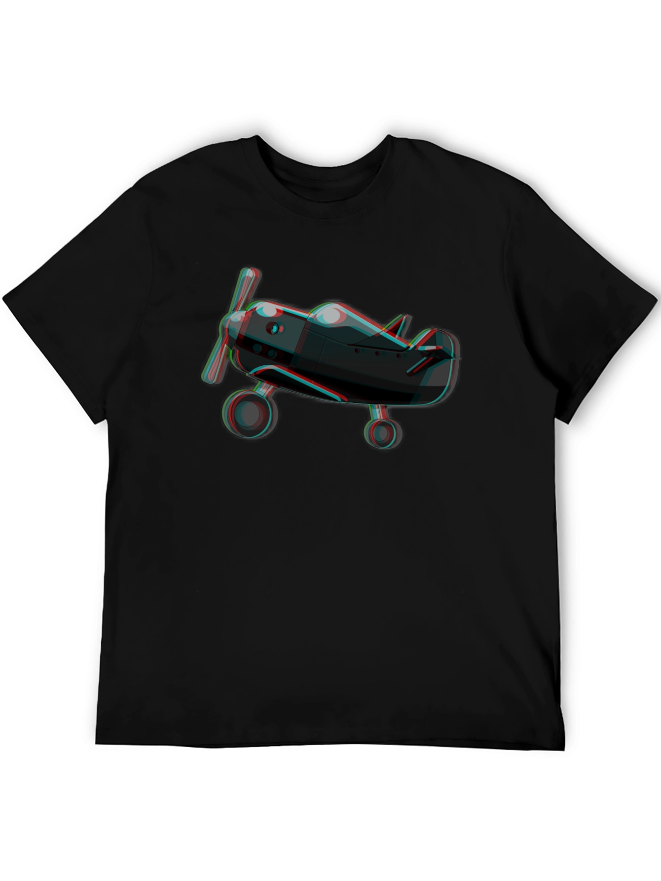 3D Plane Graphic Tee - Black Cotton T-Shirt