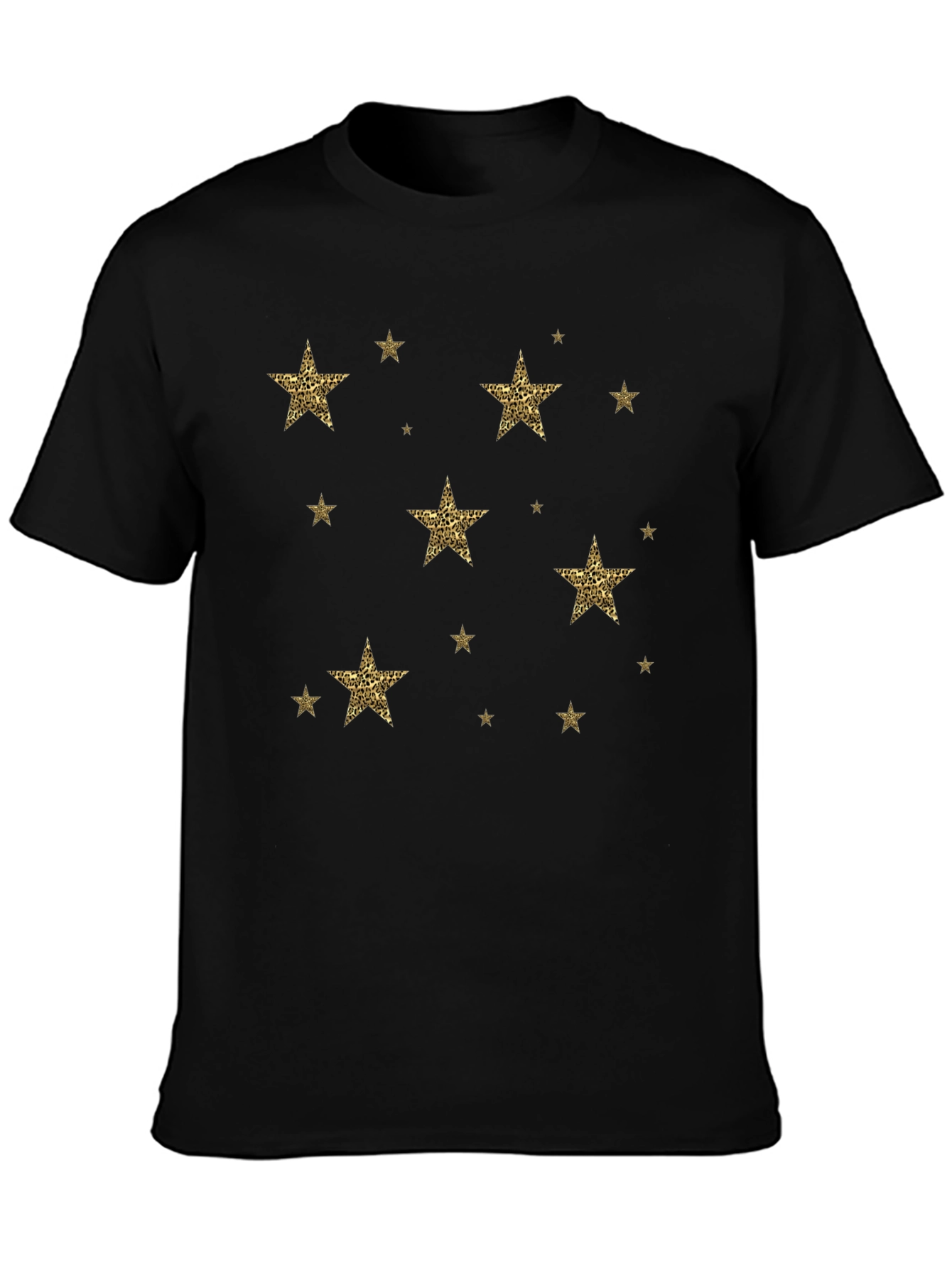 Stylish Black Tee with Leopard Print Star Design