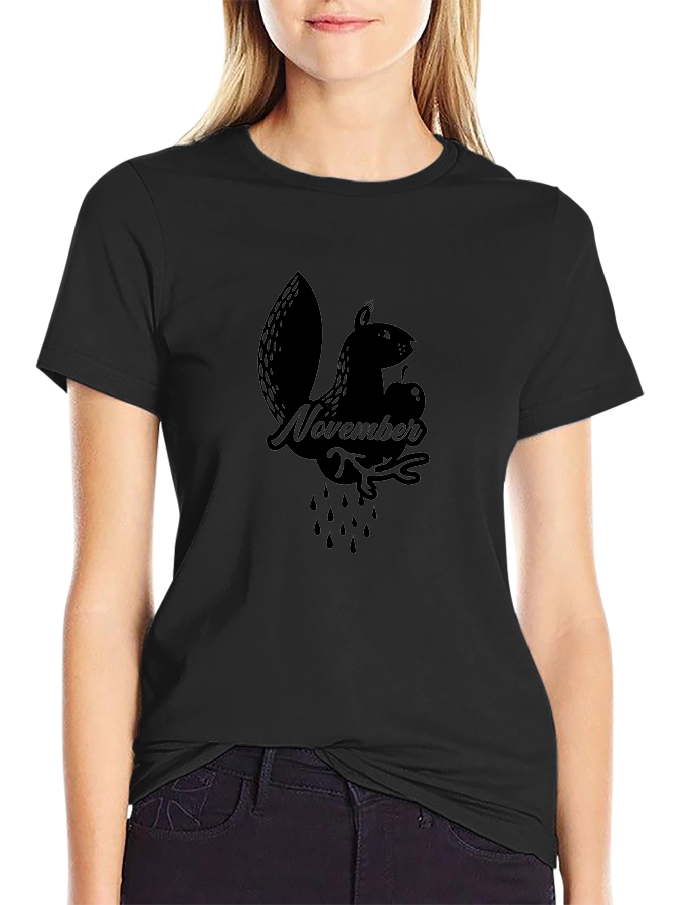 November Squirrel Black Graphic Tee