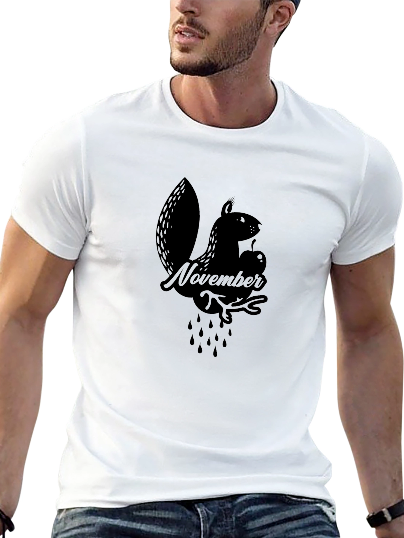 November Squirrel Black Graphic Tee