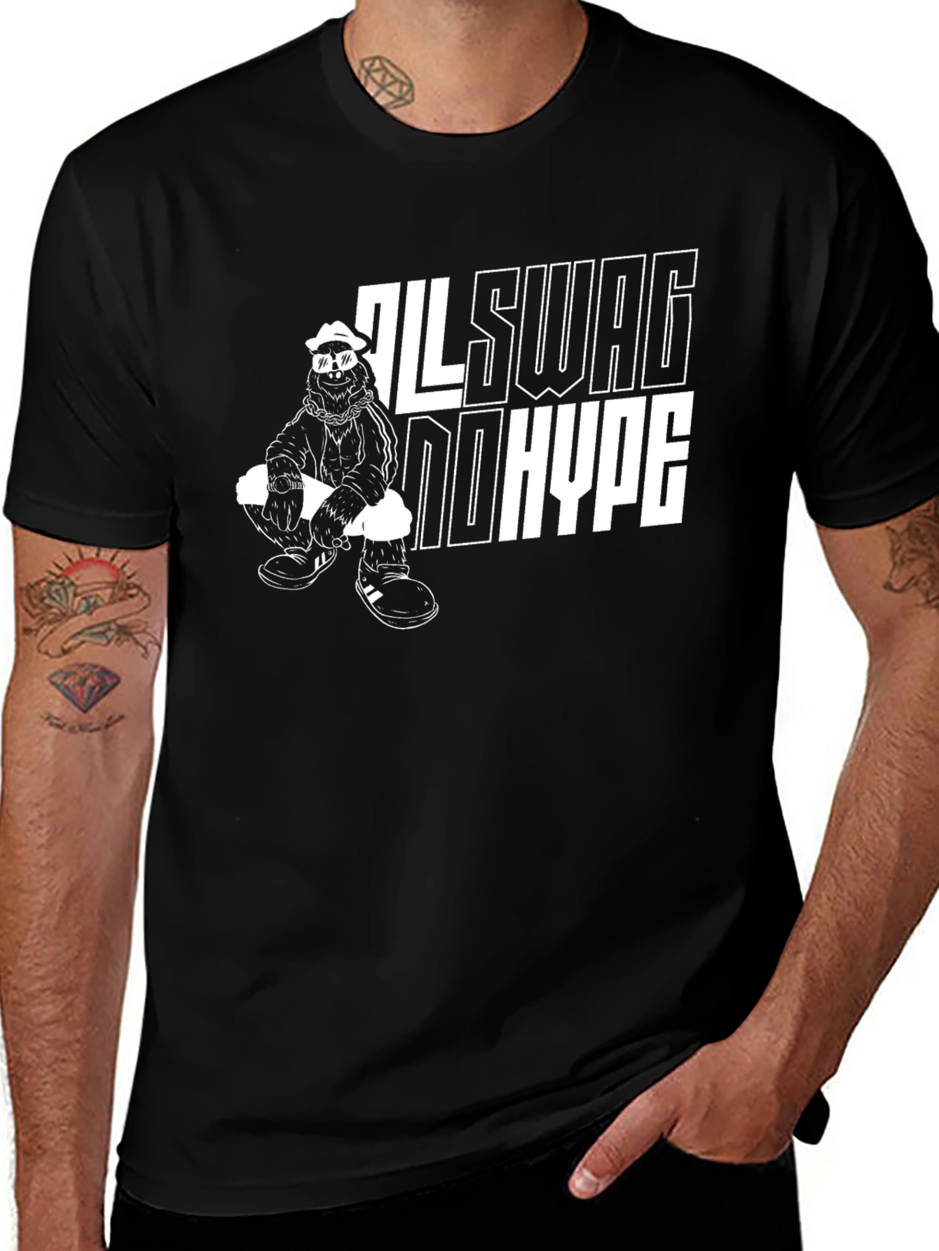 Cool Black All Swag No Hype Graphic Tee