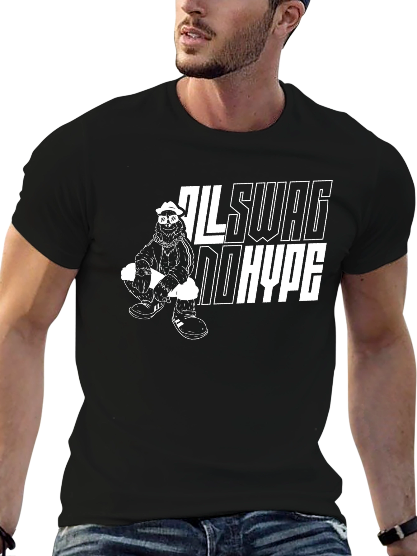 Cool Black All Swag No Hype Graphic Tee