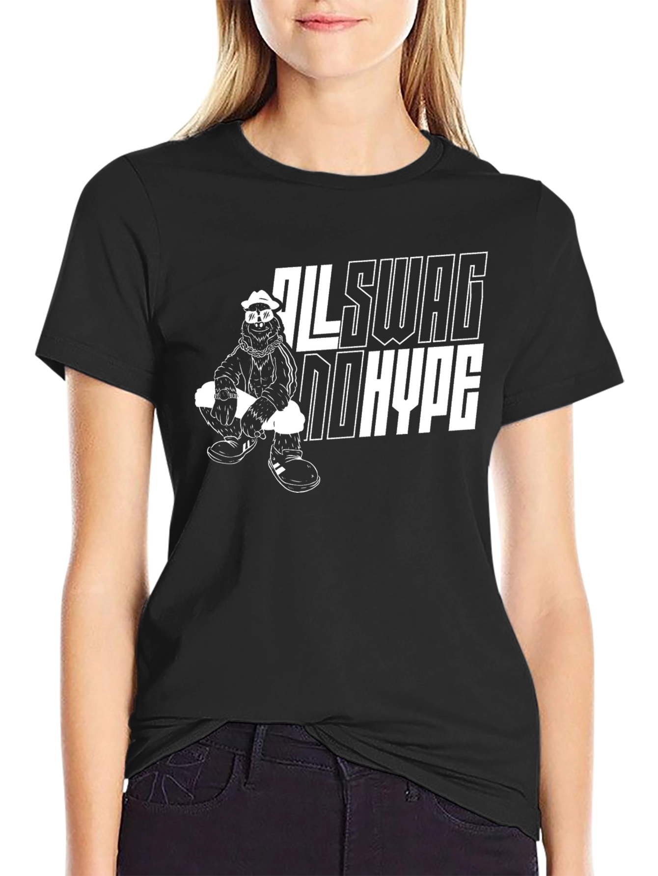 Cool Black All Swag No Hype Graphic Tee