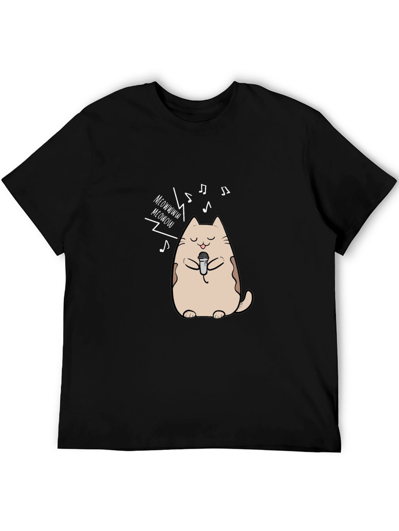 Singing Cat Graphic T-Shirt - Black