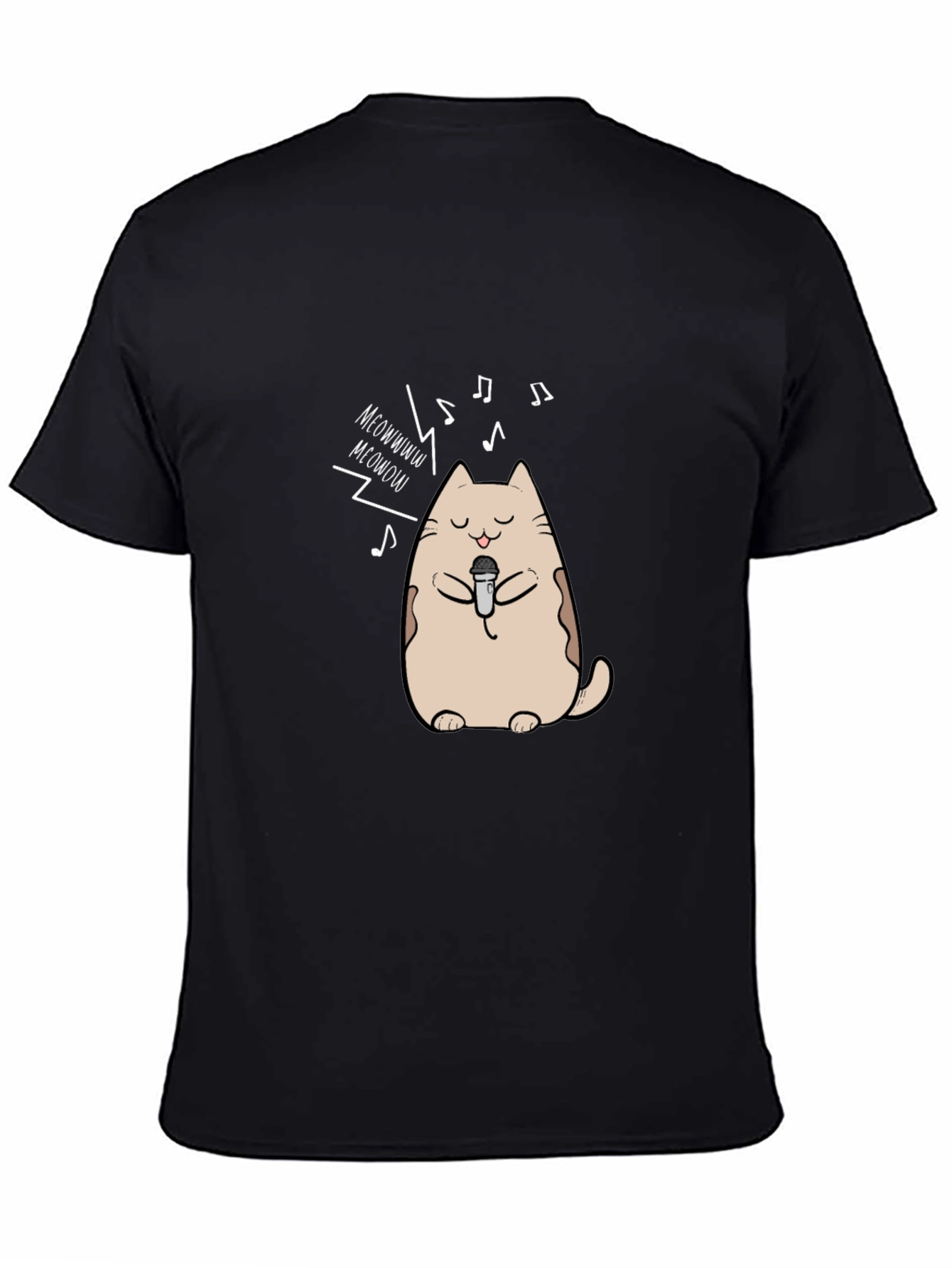 Singing Cat Graphic T-Shirt - Black
