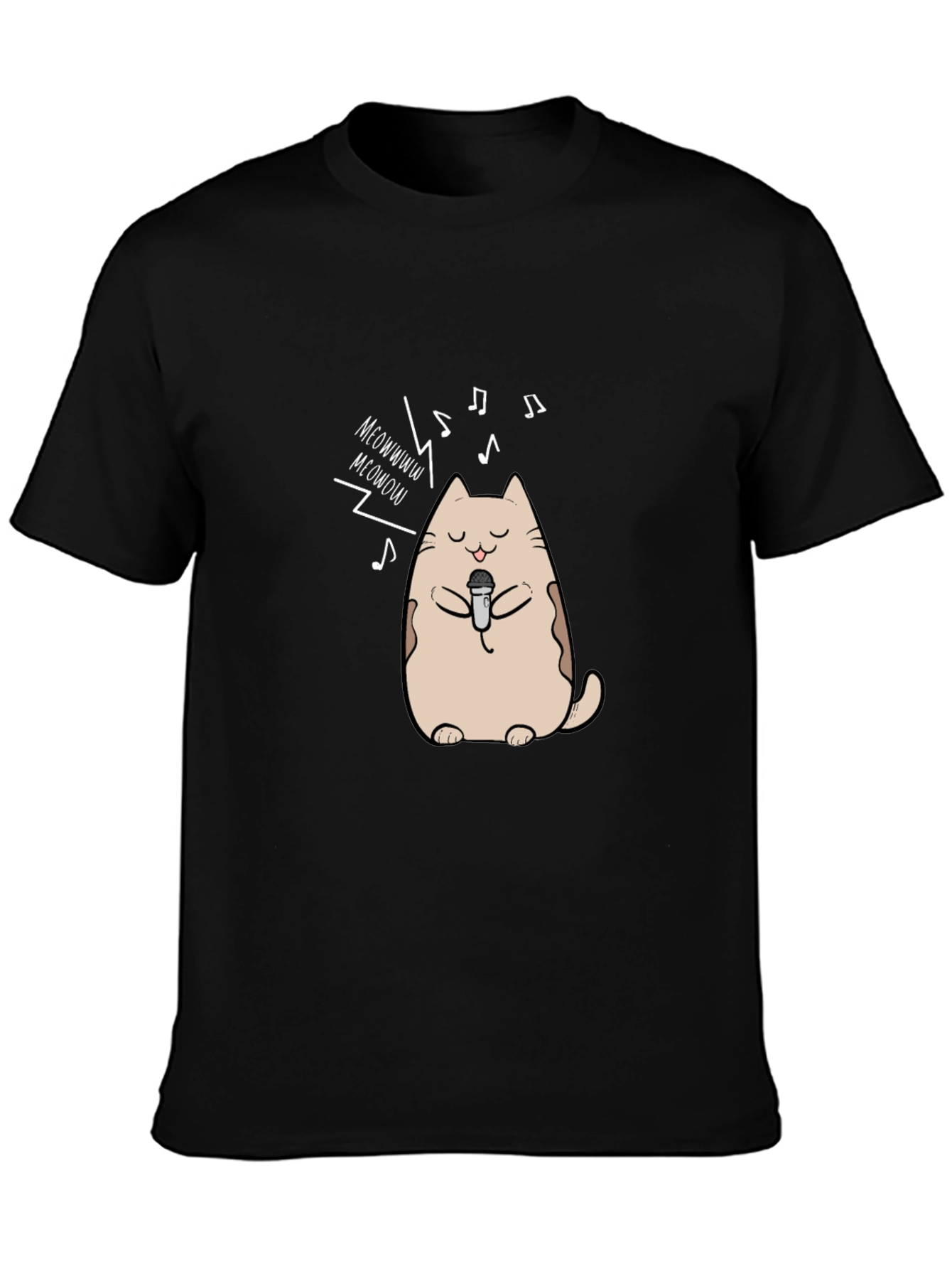 Singing Cat Graphic T-Shirt - Black