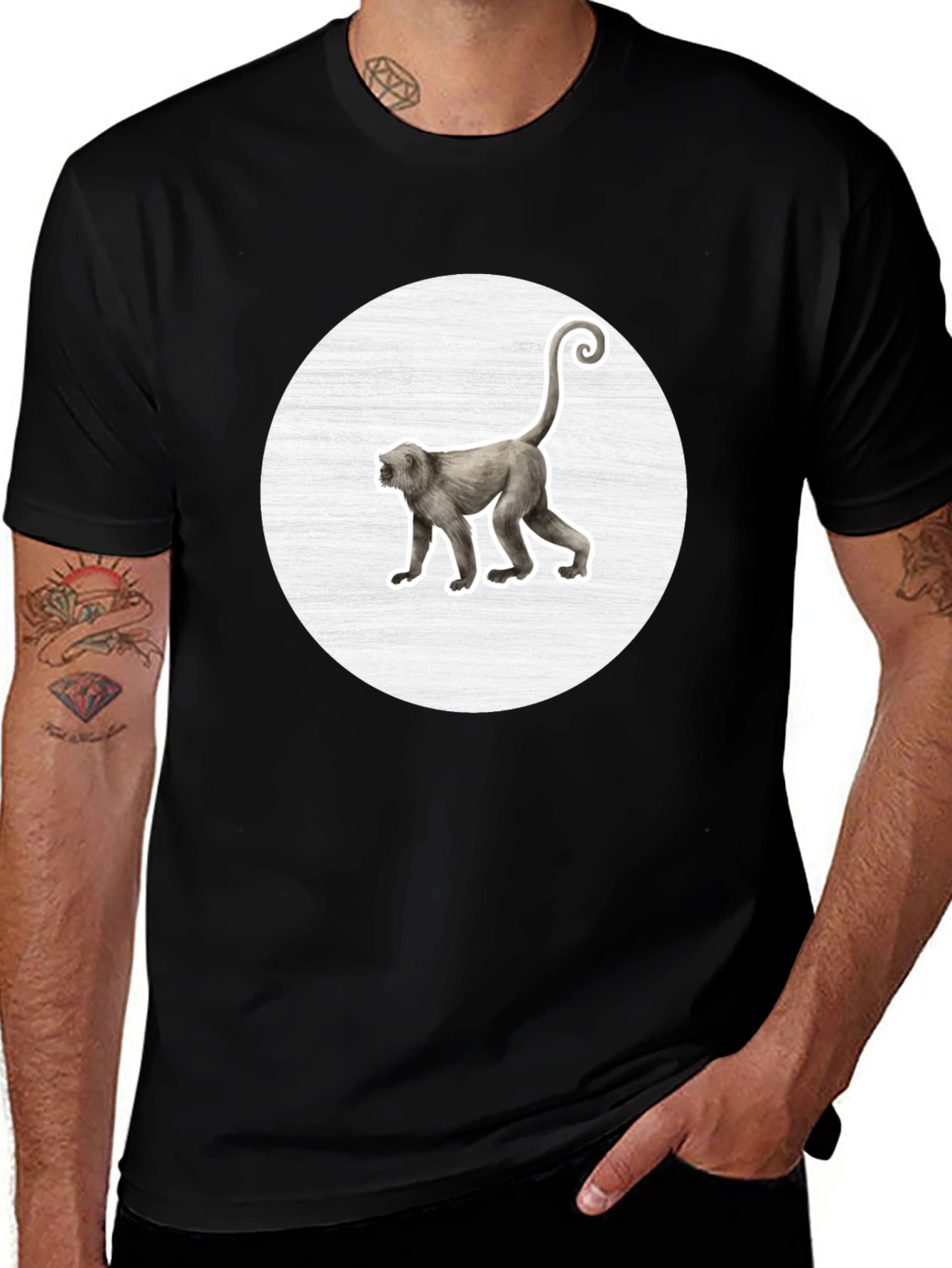 Monkey Graphic Black Crew Neck T-Shirt