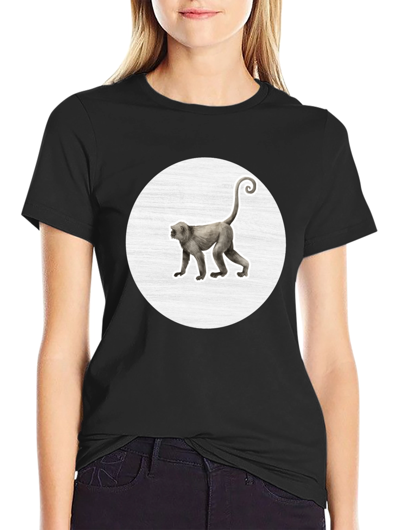 Monkey Graphic Black Crew Neck T-Shirt