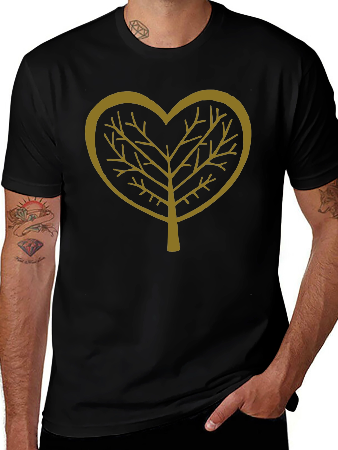 Heart Tree Graphic Tee - Stylish Black Casual T-Shirt