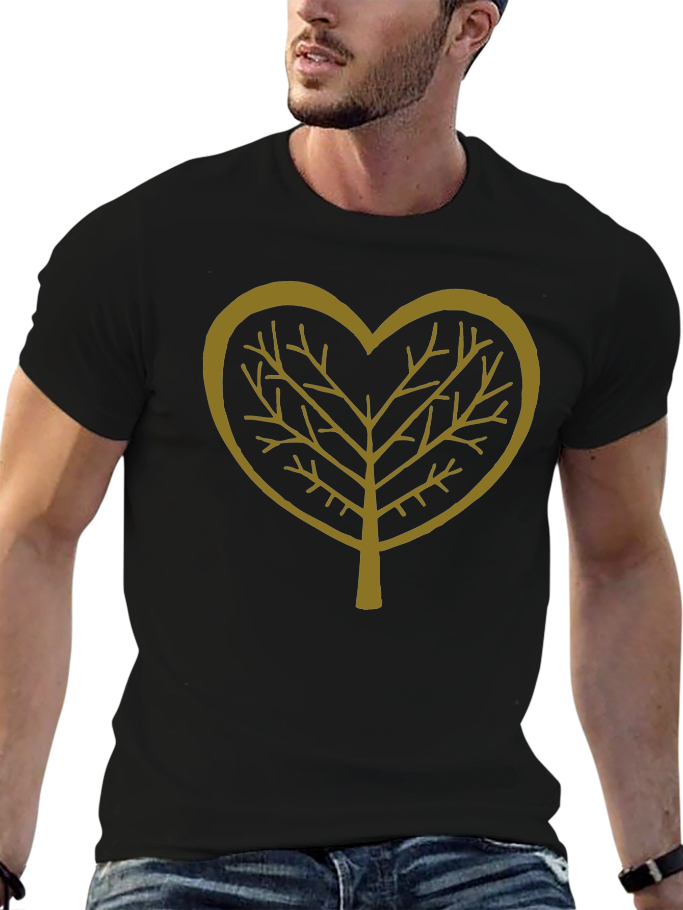 Heart Tree Graphic Tee - Stylish Black Casual T-Shirt