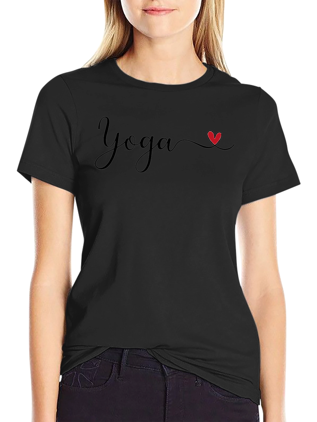 Yoga Heart Graphic Black T-Shirt