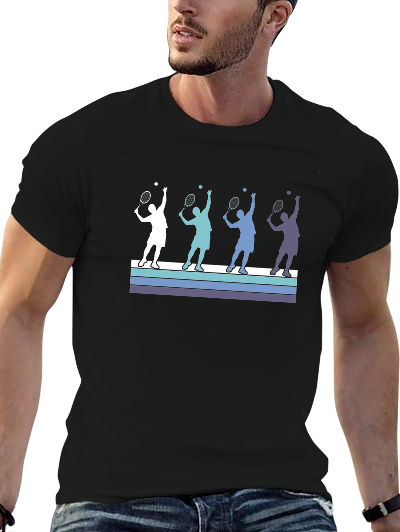 Tennis Player Silhouette Graphic Tee - Black