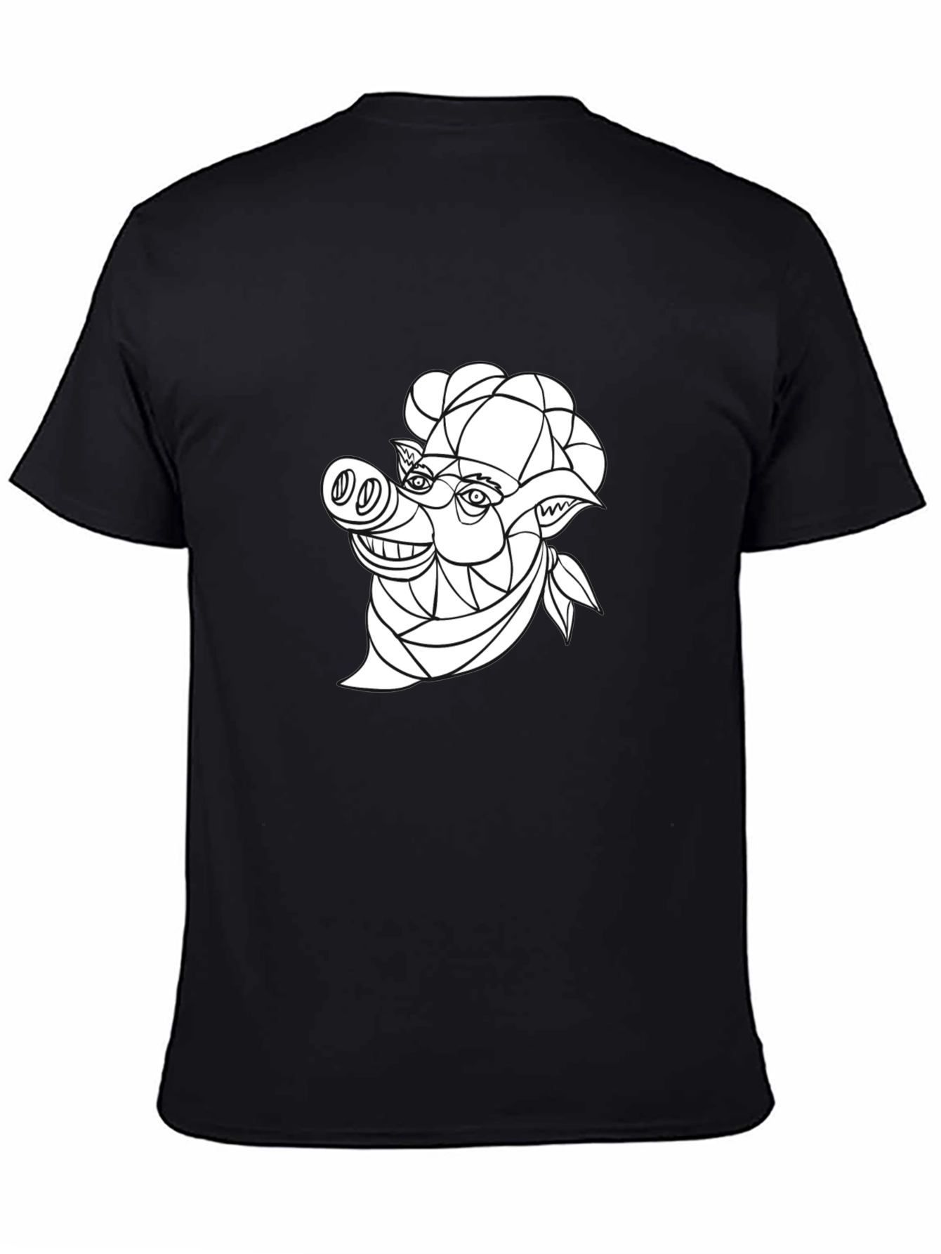 Geometric Pig Chef T-Shirt - Stylish Black Tee