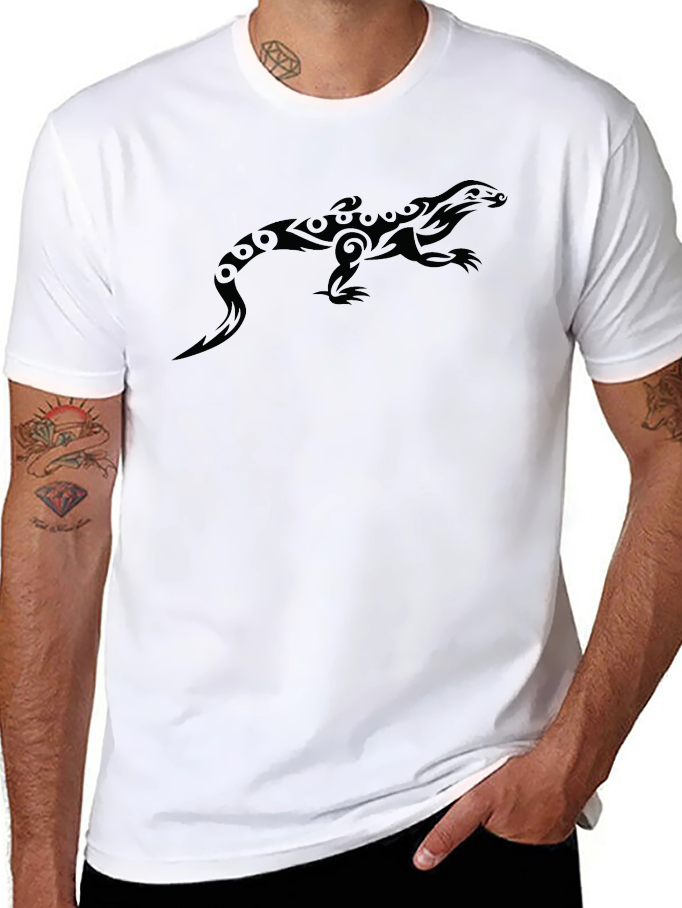 Cool Tribal Lizard Graphic Black T-Shirt