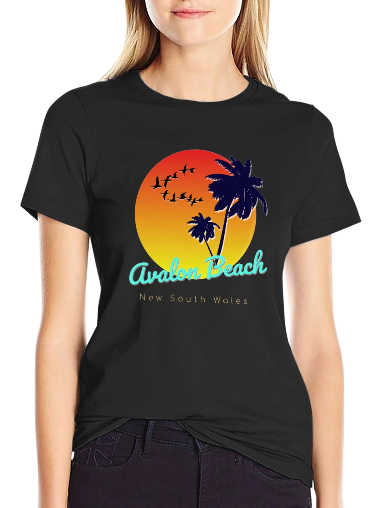 Avalon Beach Black Graphic T-Shirt