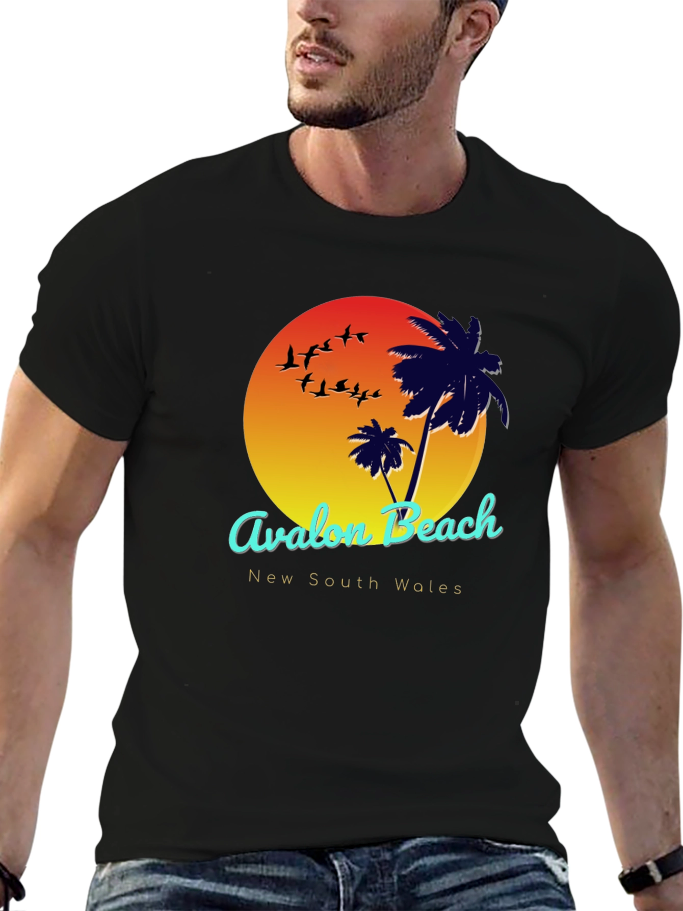 Avalon Beach Black Graphic T-Shirt