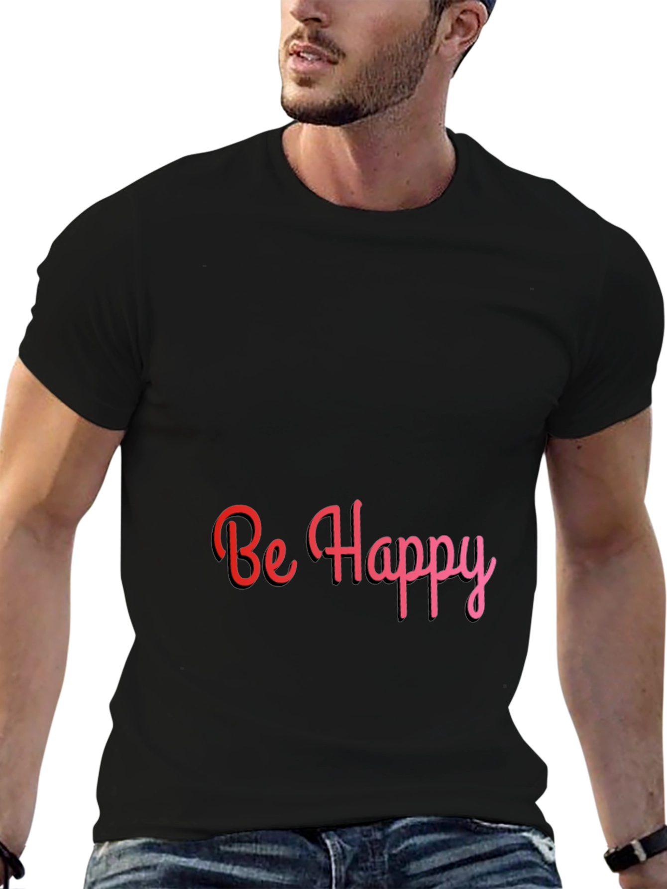 Be Happy Tee: Stylish Black T-Shirt with Positive Message