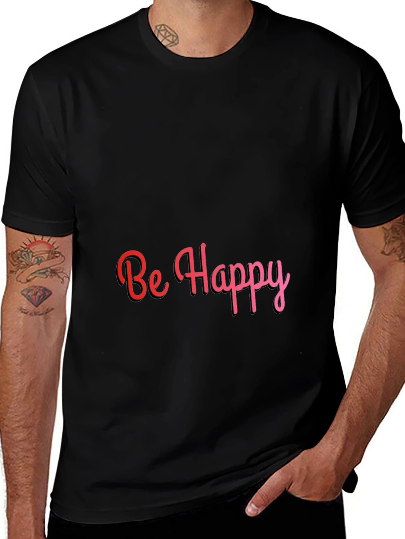 Be Happy Tee: Stylish Black T-Shirt with Positive Message