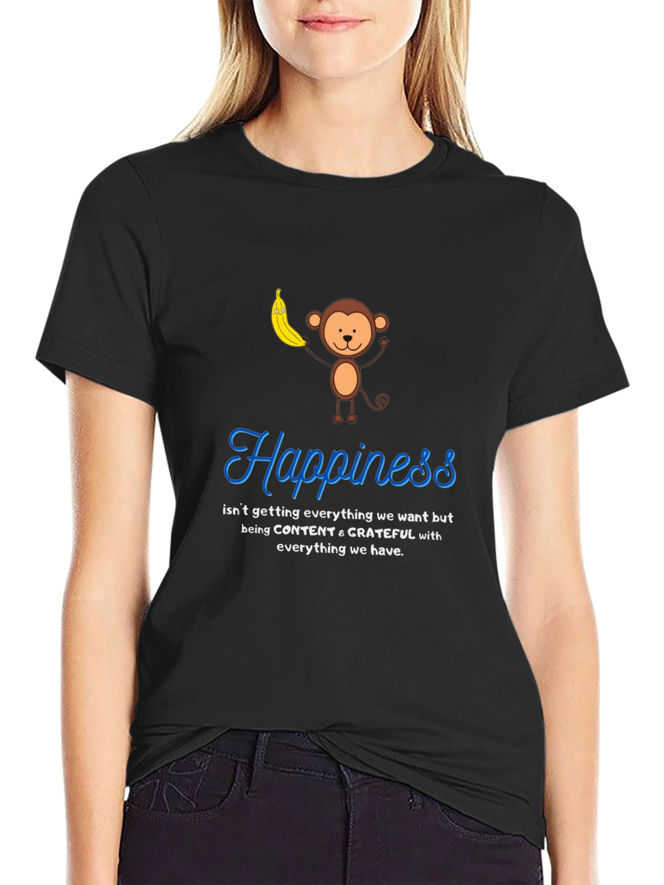 Happiness Monkey Graphic Tee: Content & Grateful T-Shirt