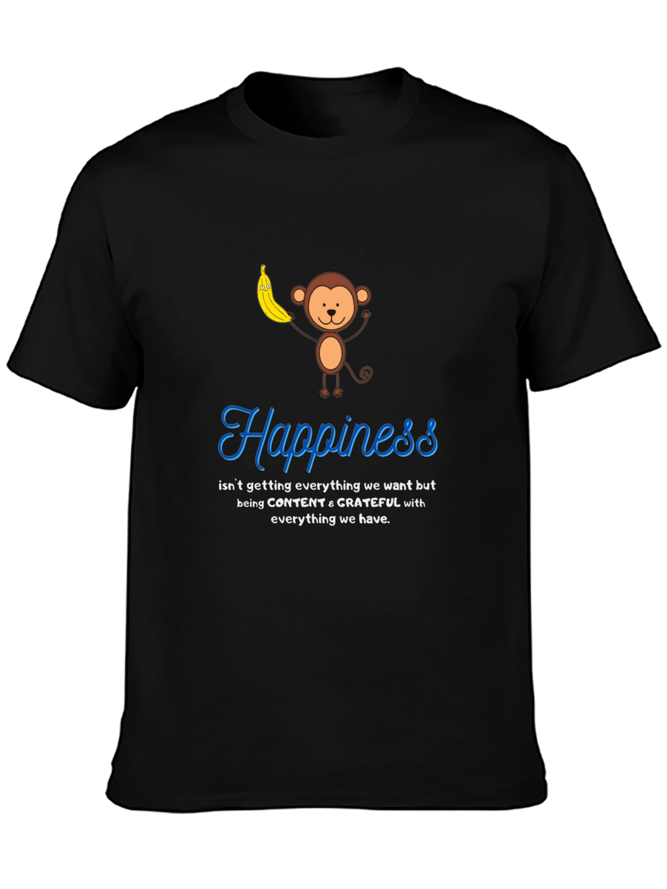 Happiness Monkey Graphic Tee: Content & Grateful T-Shirt