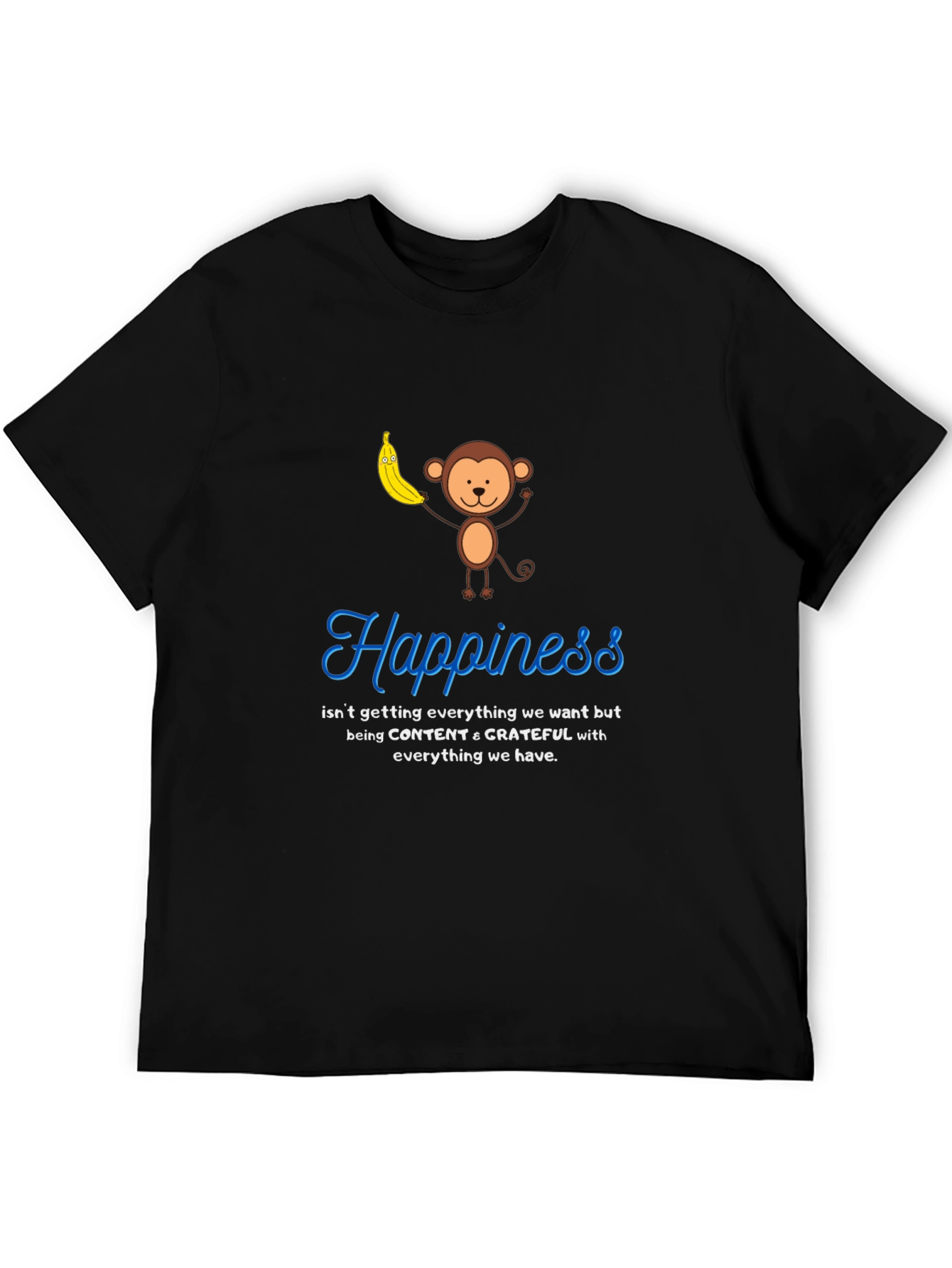 Happiness Monkey Graphic Tee: Content & Grateful T-Shirt