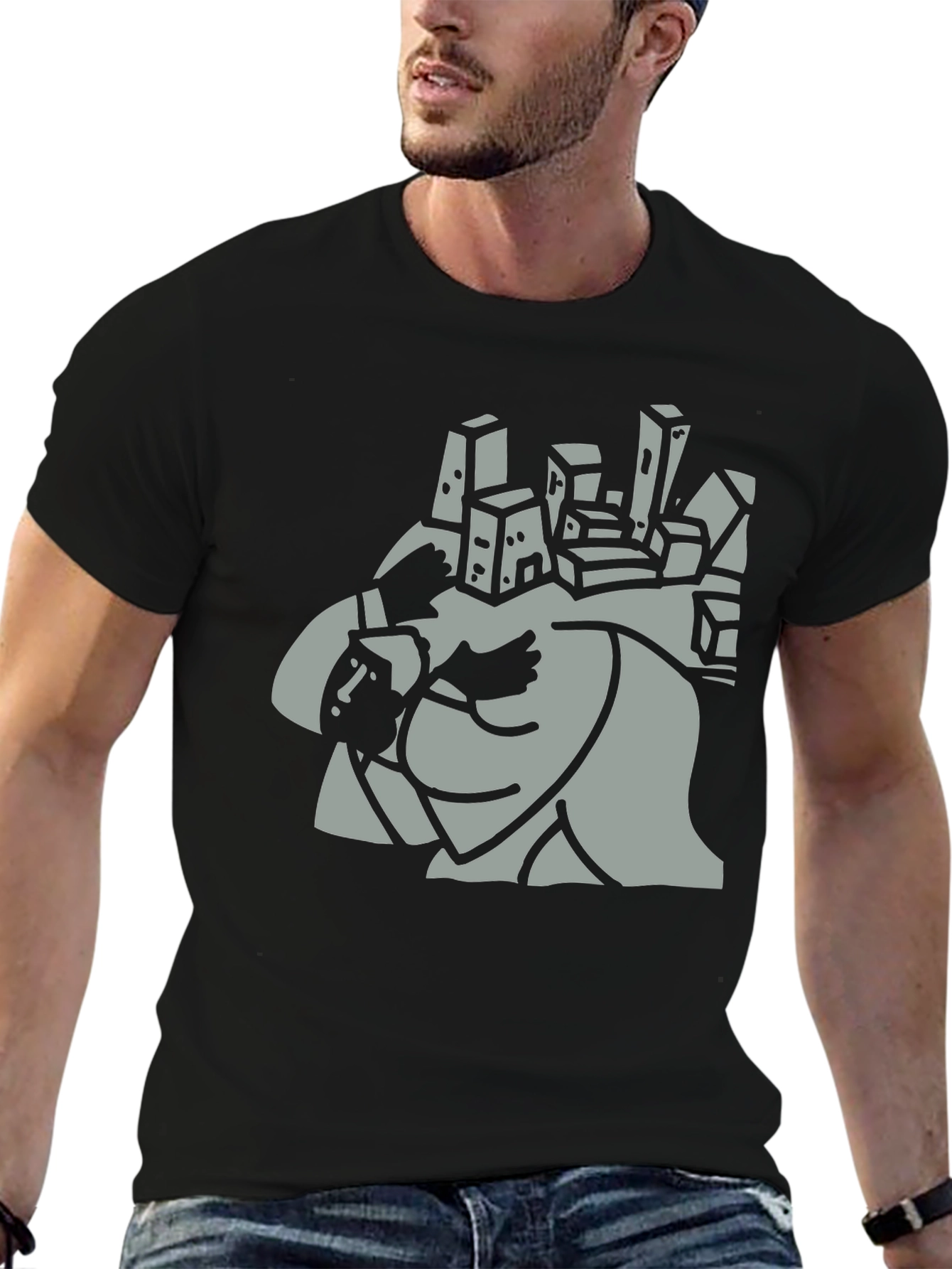 Abstract Cityscape Graphic Tee - Mens Black T-Shirt