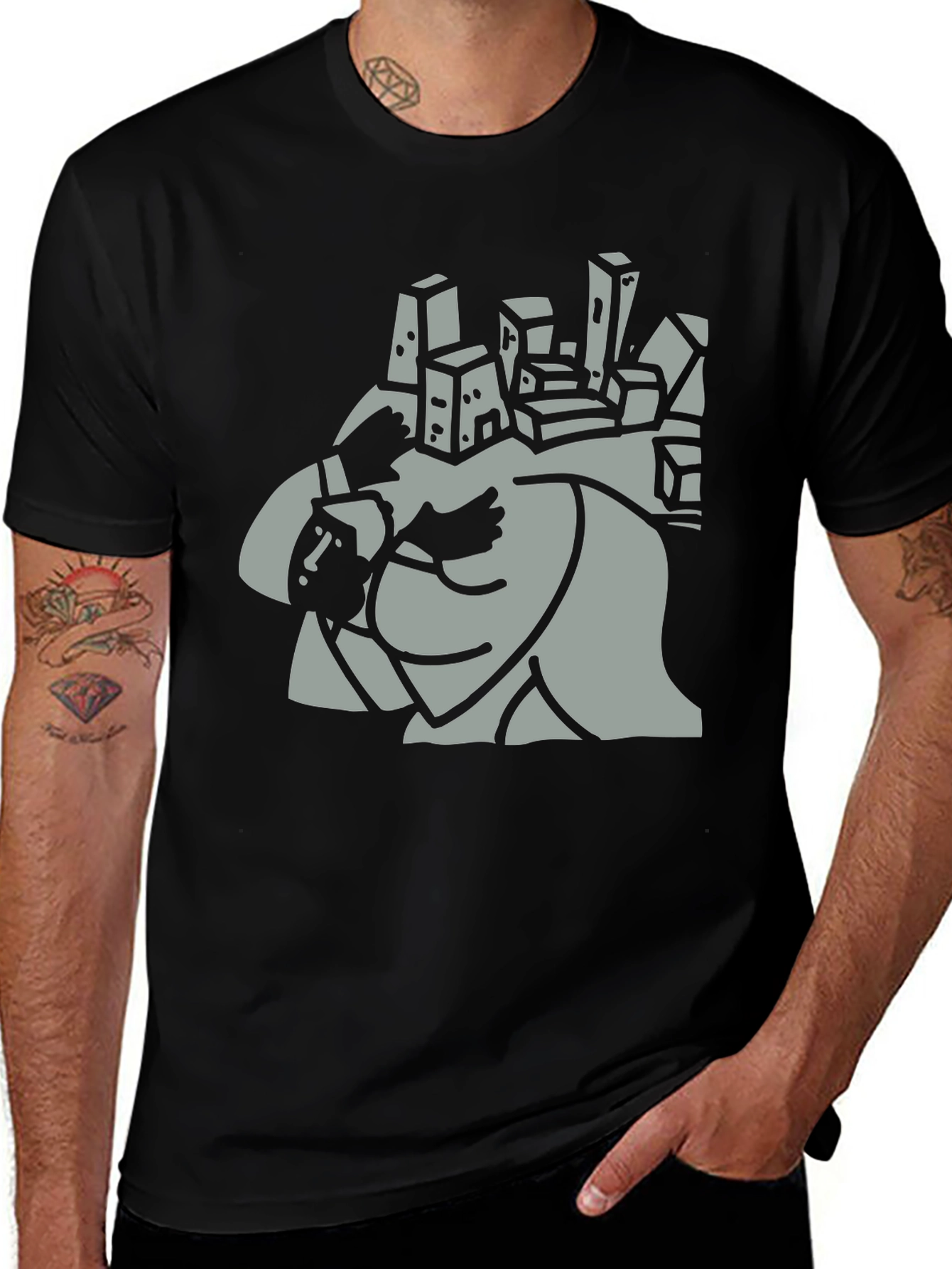 Abstract Cityscape Graphic Tee - Mens Black T-Shirt