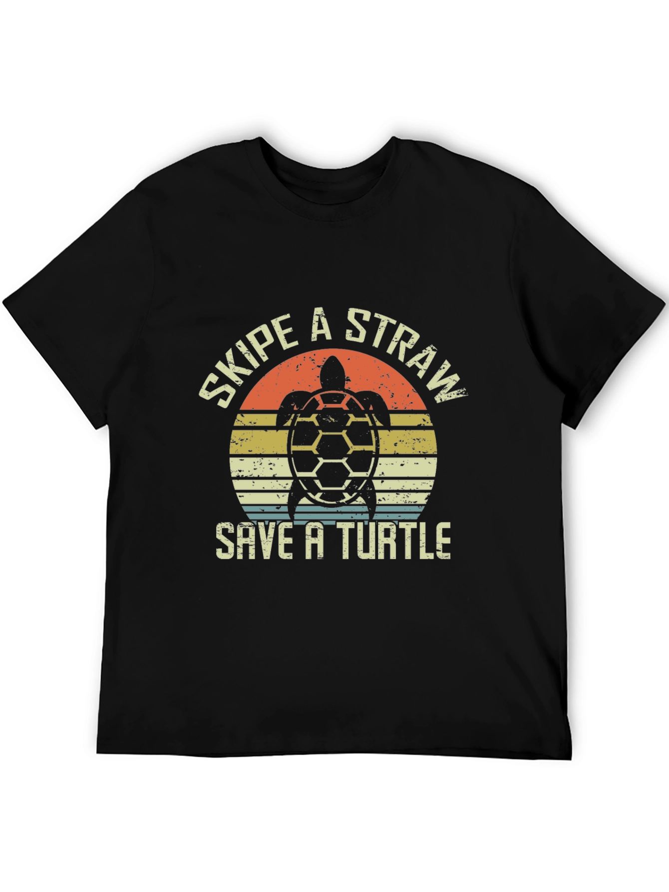 Retro Skip a Straw Save a Turtle Graphic T-Shirt