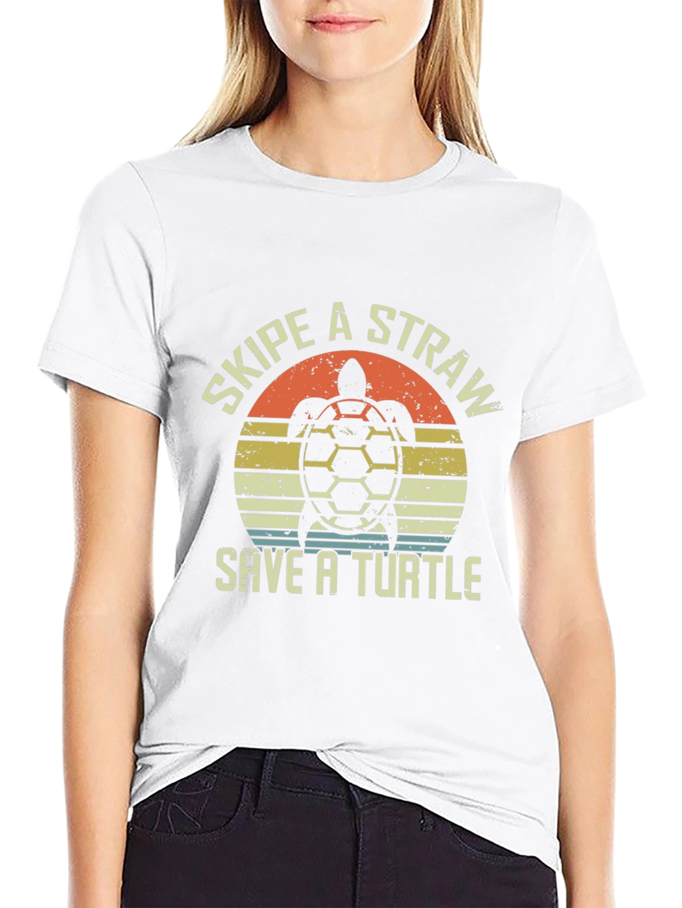 Retro Skip a Straw Save a Turtle Graphic T-Shirt
