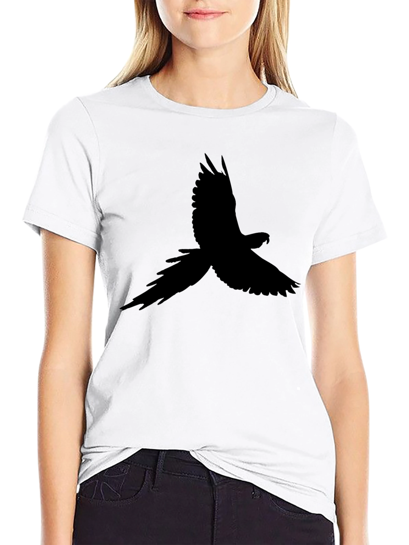 Black T-Shirt with Bird Silhouette Design