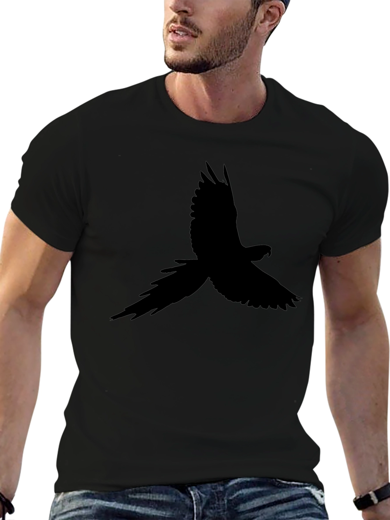 Black T-Shirt with Bird Silhouette Design