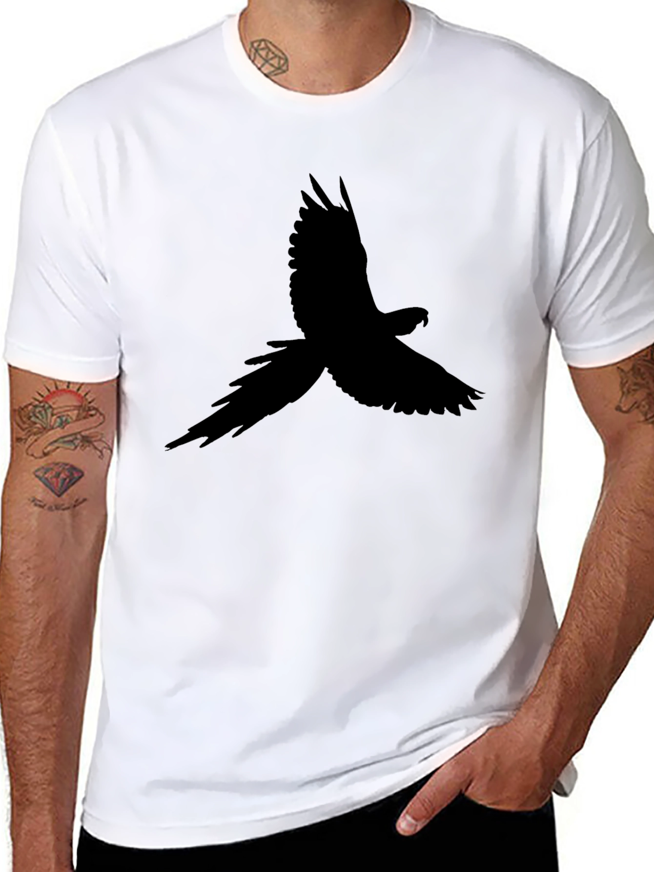 Black T-Shirt with Bird Silhouette Design